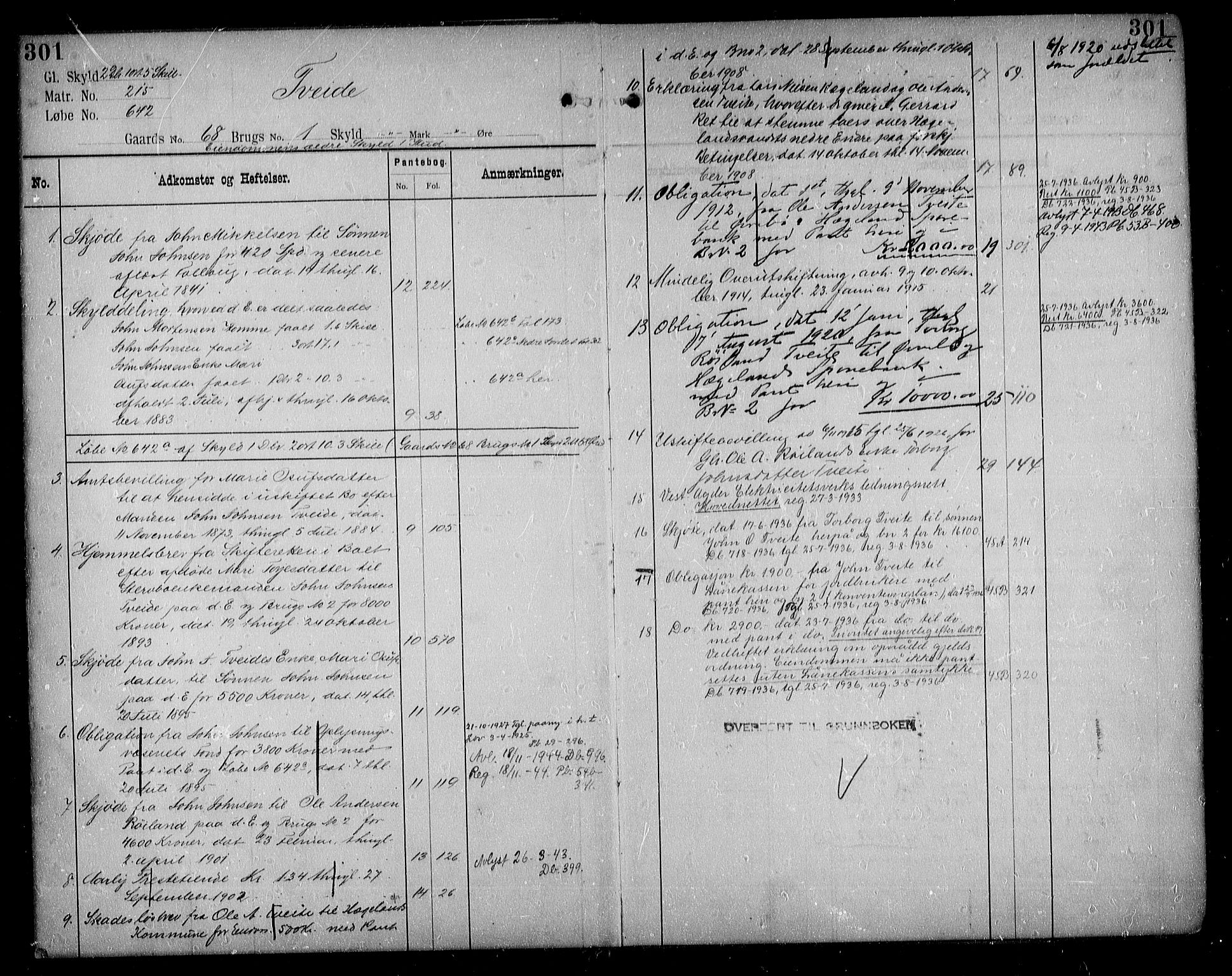Torridal sorenskriveri, AV/SAK-1221-0012/G/Ga/L0010: Panteregister nr. 10, 1810-1938, s. 301