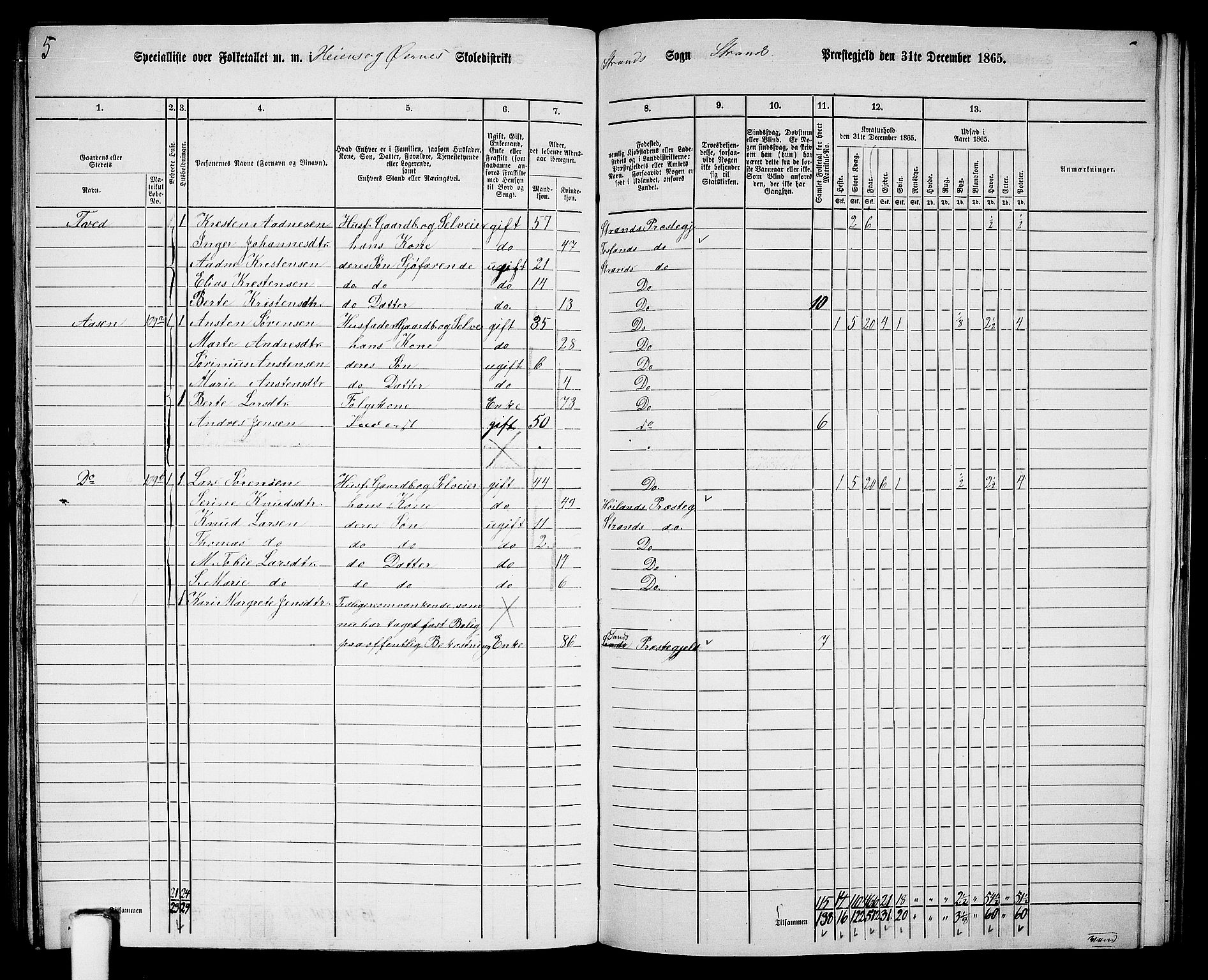 RA, Folketelling 1865 for 1130P Strand prestegjeld, 1865, s. 61