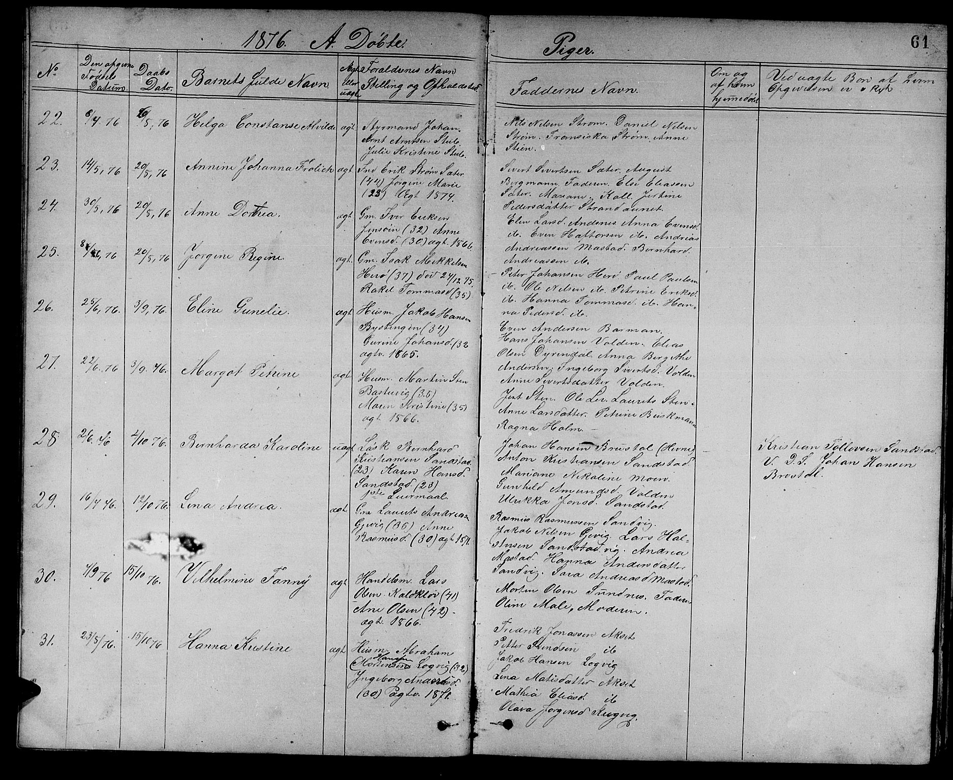 Ministerialprotokoller, klokkerbøker og fødselsregistre - Sør-Trøndelag, SAT/A-1456/637/L0561: Klokkerbok nr. 637C02, 1873-1882, s. 61