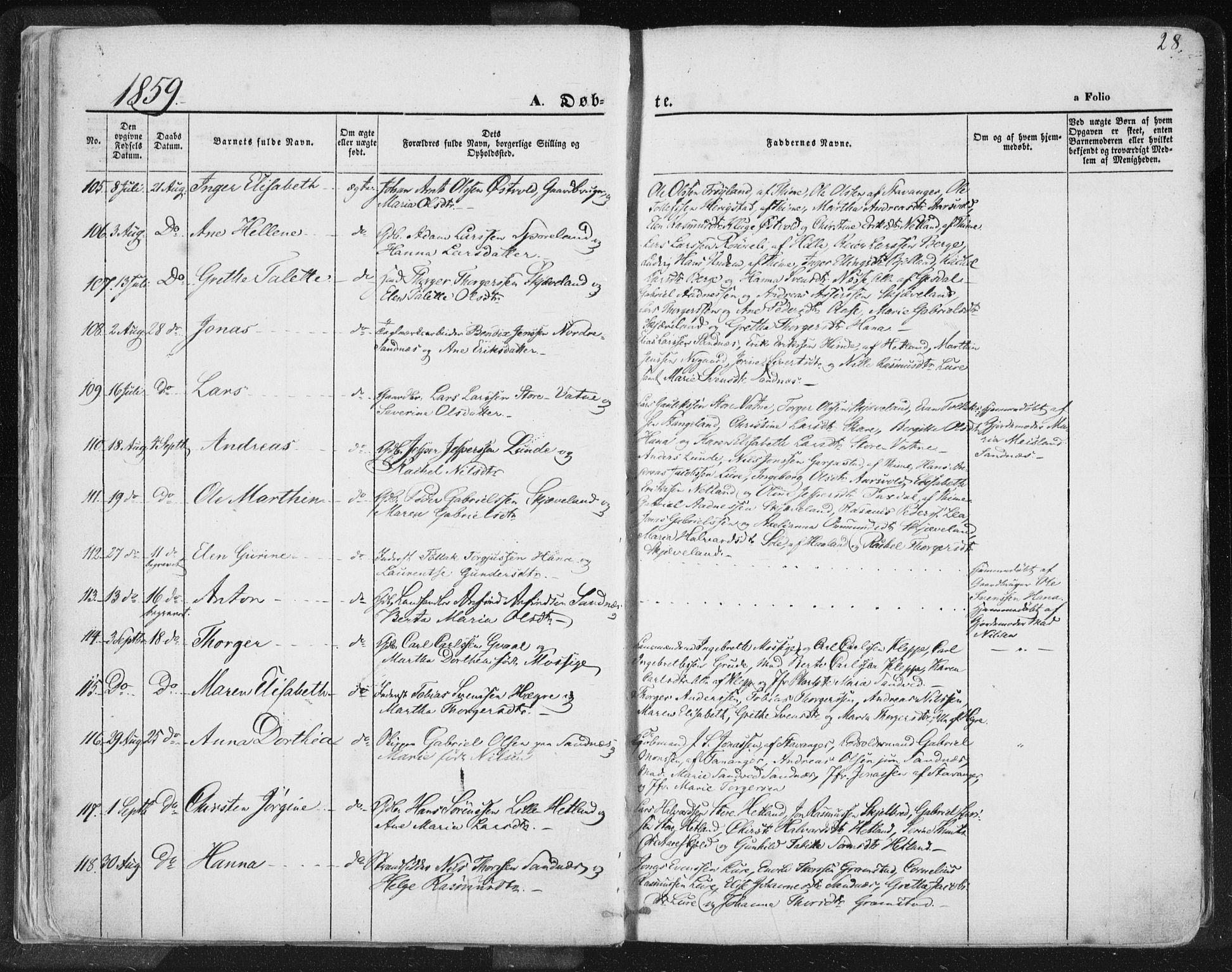 Høyland sokneprestkontor, AV/SAST-A-101799/001/30BA/L0010: Ministerialbok nr. A 9.1, 1857-1877, s. 28