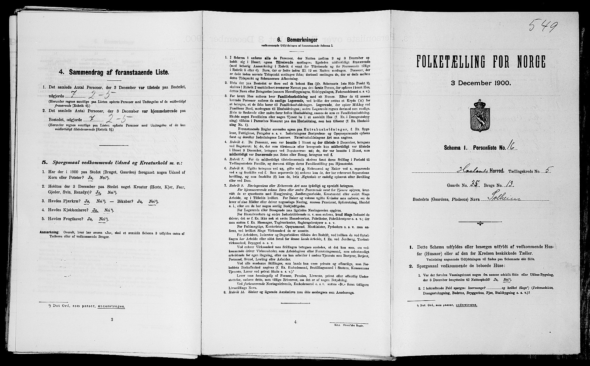 SAST, Folketelling 1900 for 1124 Haaland herred, 1900, s. 846