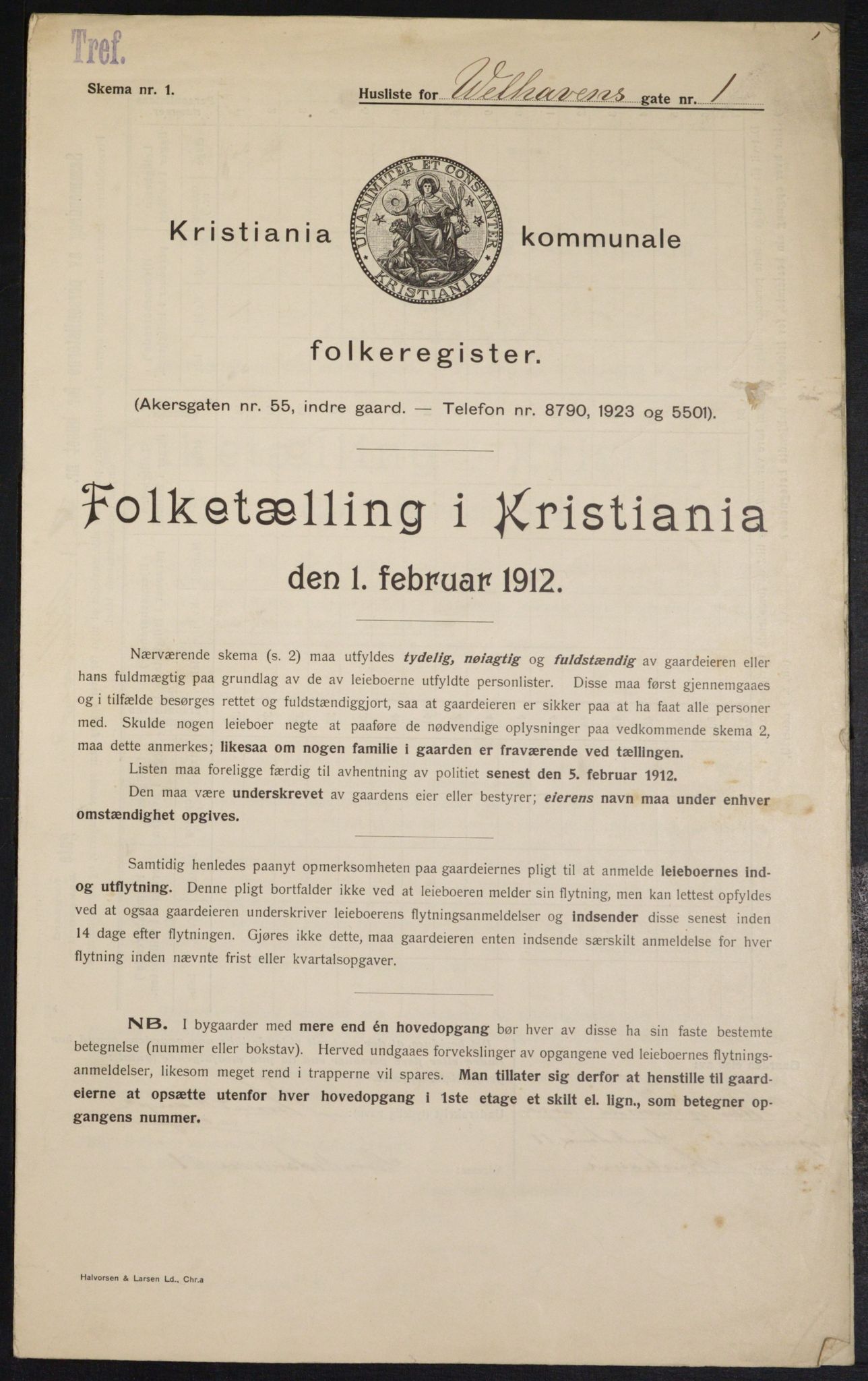 OBA, Kommunal folketelling 1.2.1912 for Kristiania, 1912, s. 127305