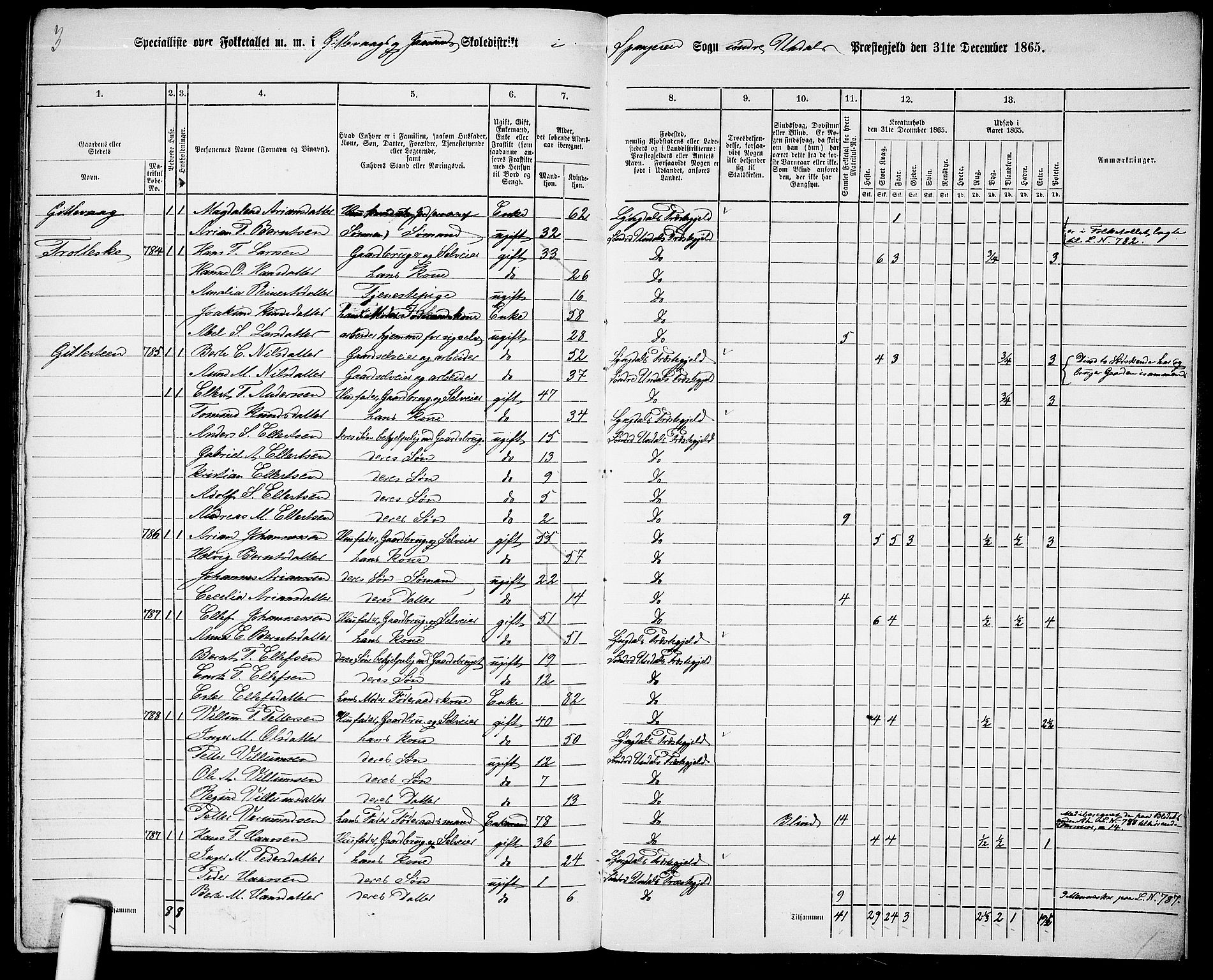 RA, Folketelling 1865 for 1029P Sør-Audnedal prestegjeld, 1865, s. 204