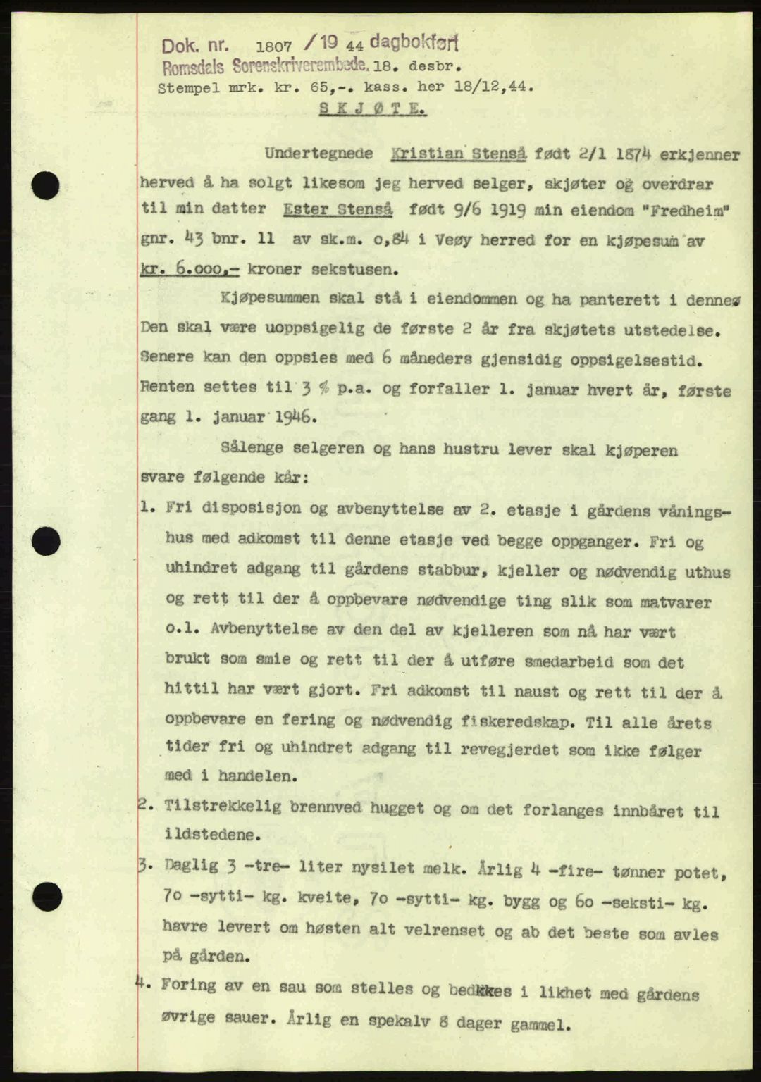 Romsdal sorenskriveri, SAT/A-4149/1/2/2C: Pantebok nr. A17, 1944-1945, Dagboknr: 1807/1944