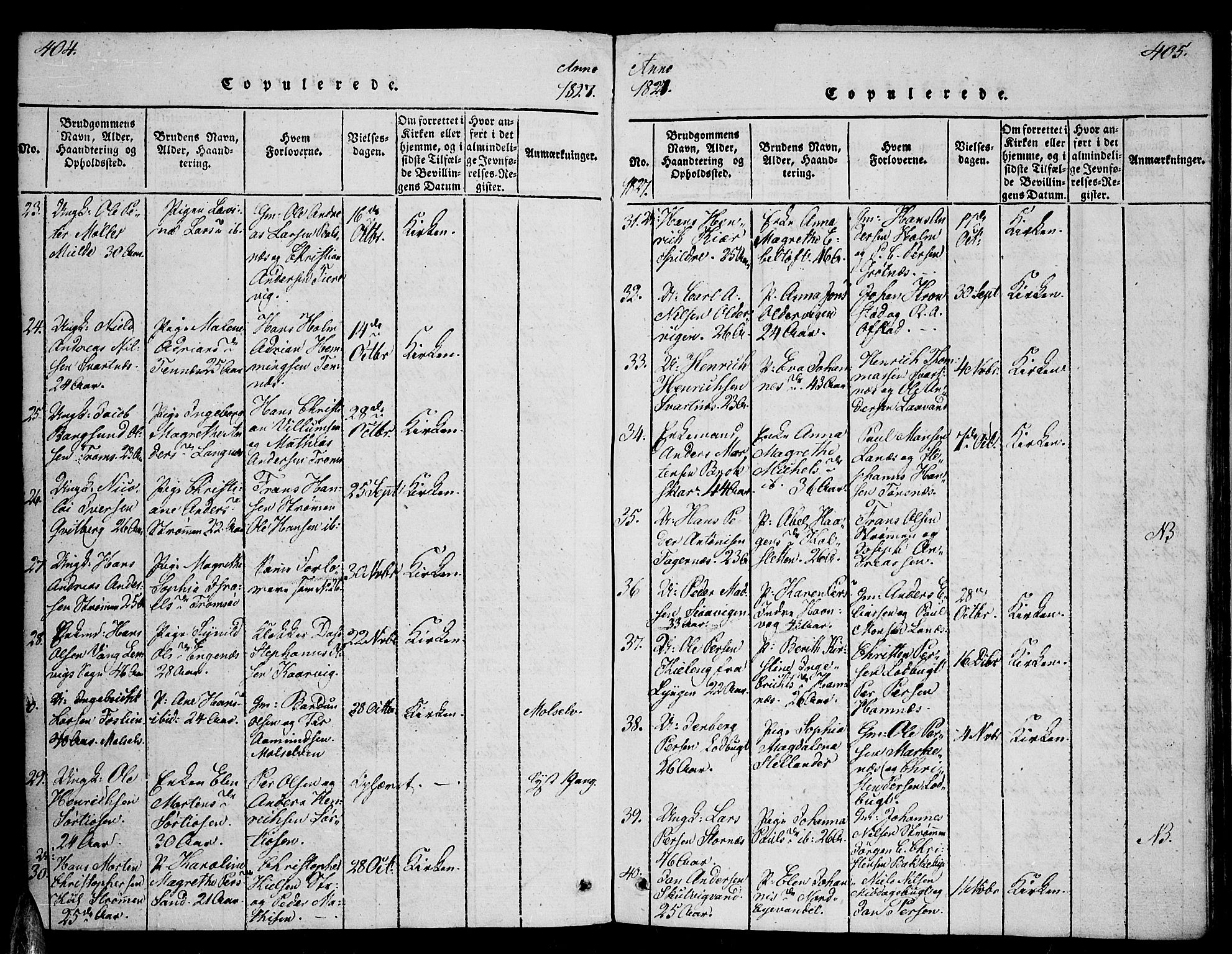 Tromsø sokneprestkontor/stiftsprosti/domprosti, AV/SATØ-S-1343/G/Ga/L0007kirke: Ministerialbok nr. 7, 1821-1828, s. 404-405