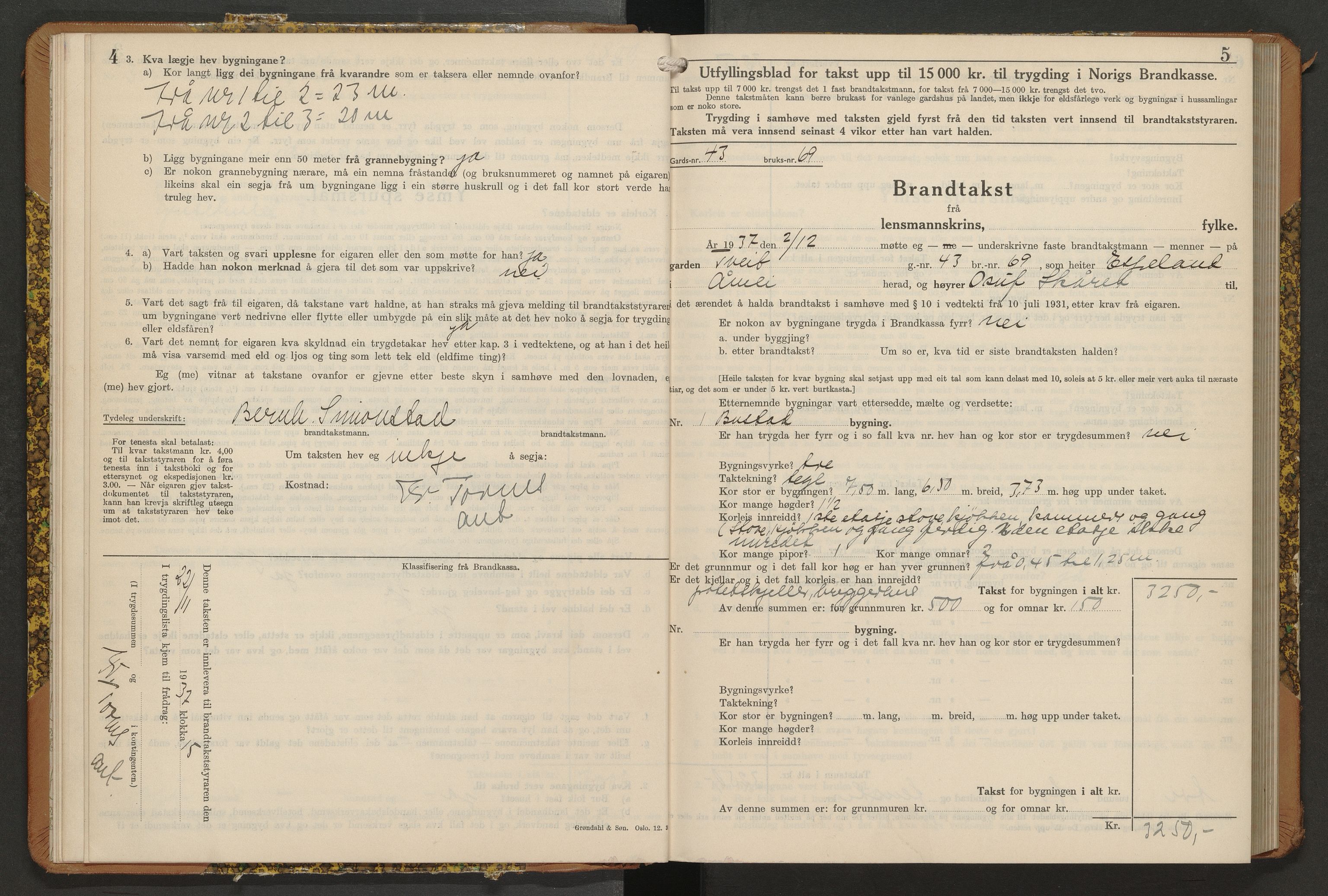 Norges Brannkasse Åmli og Gjøvdal, AV/SAK-2241-0061/F/Fa/L0008: Branntakstprotokoll nr. 8 med originalt register, 1937-1949