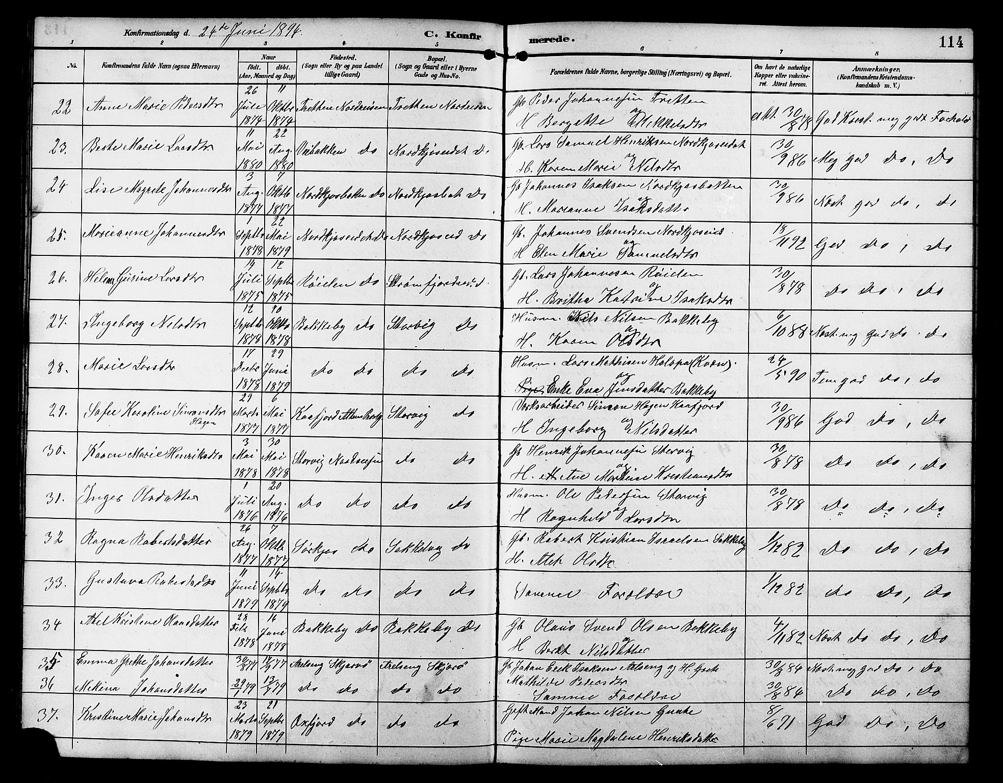 Skjervøy sokneprestkontor, AV/SATØ-S-1300/H/Ha/Hab/L0021klokker: Klokkerbok nr. 21, 1893-1910, s. 114