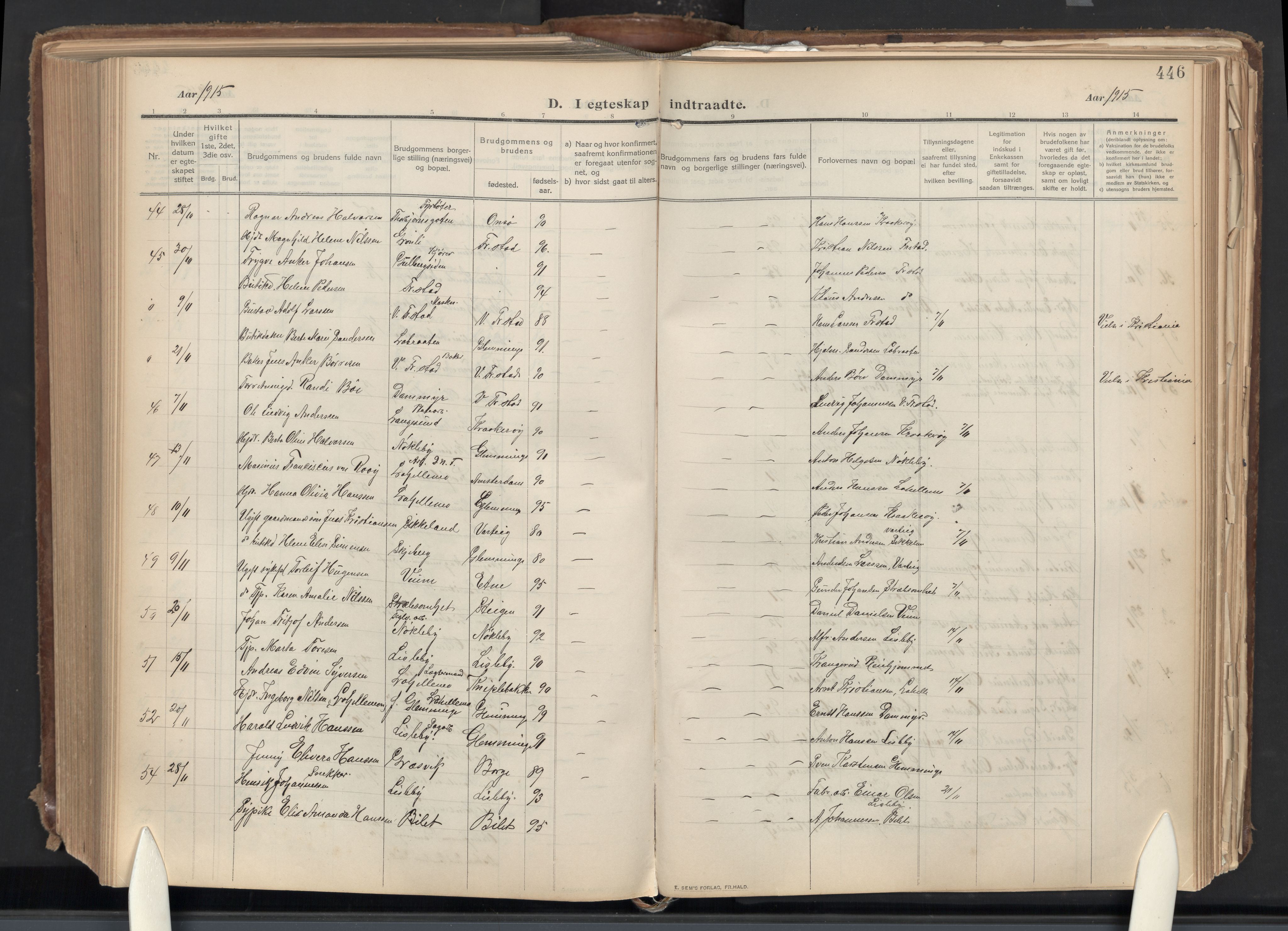 Glemmen prestekontor Kirkebøker, AV/SAO-A-10908/G/Ga/L0007: Klokkerbok nr. 7, 1909-1930, s. 446