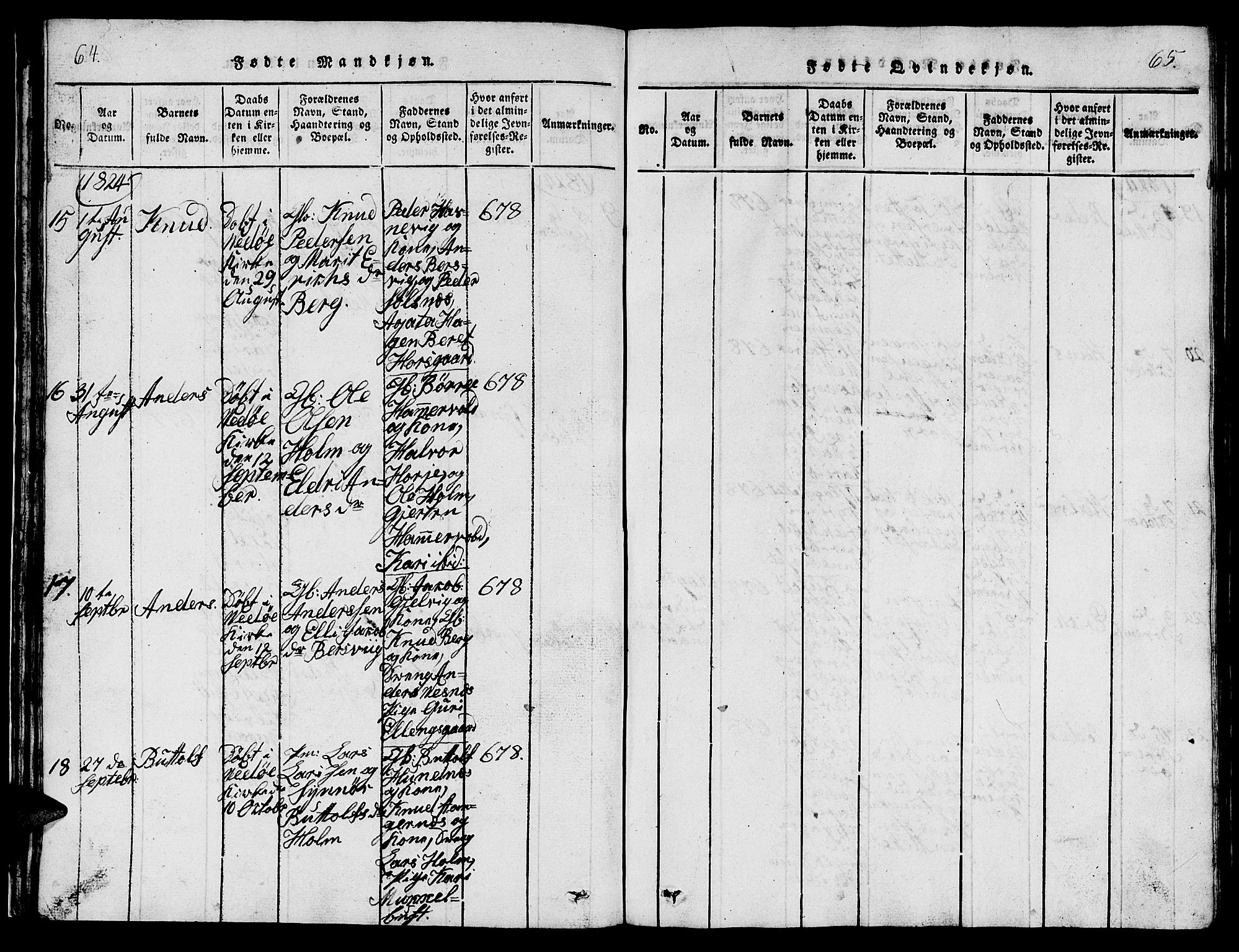 Ministerialprotokoller, klokkerbøker og fødselsregistre - Møre og Romsdal, AV/SAT-A-1454/547/L0610: Klokkerbok nr. 547C01, 1818-1839, s. 64-65