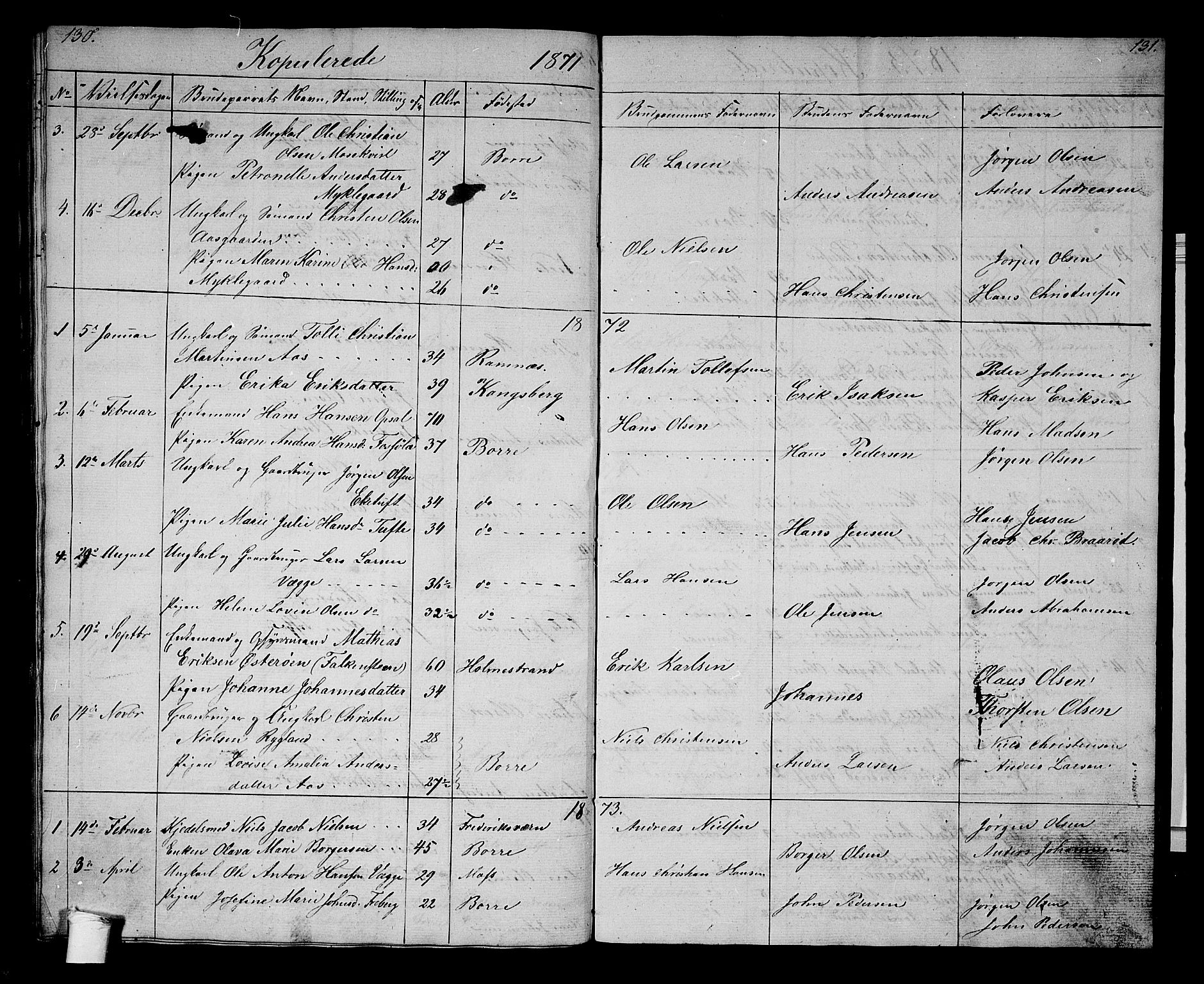 Borre kirkebøker, AV/SAKO-A-338/G/Gb/L0001: Klokkerbok nr. II 1, 1842-1877, s. 130-131