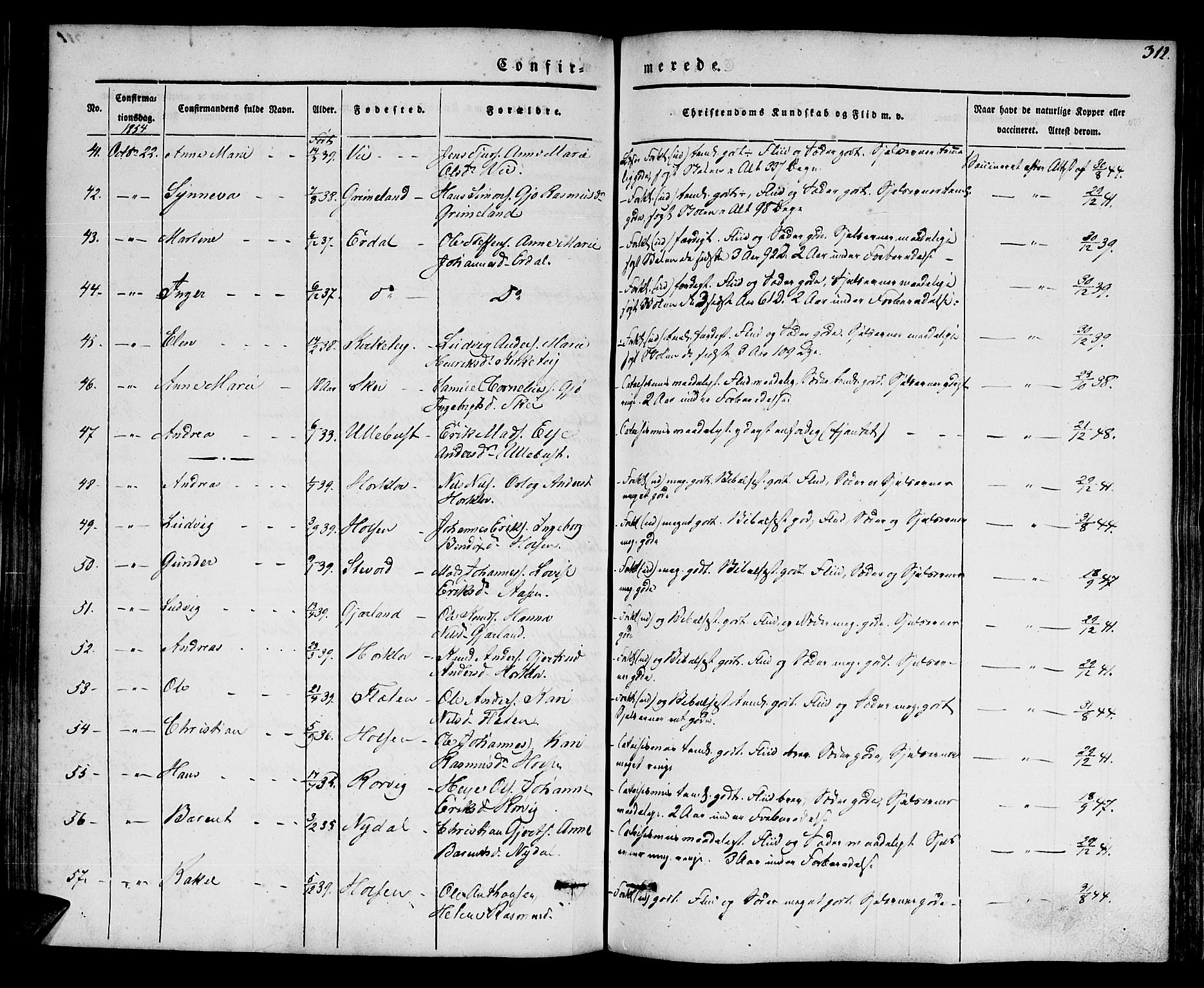 Førde sokneprestembete, AV/SAB-A-79901/H/Haa/Haaa/L0007: Ministerialbok nr. A 7, 1843-1860, s. 312