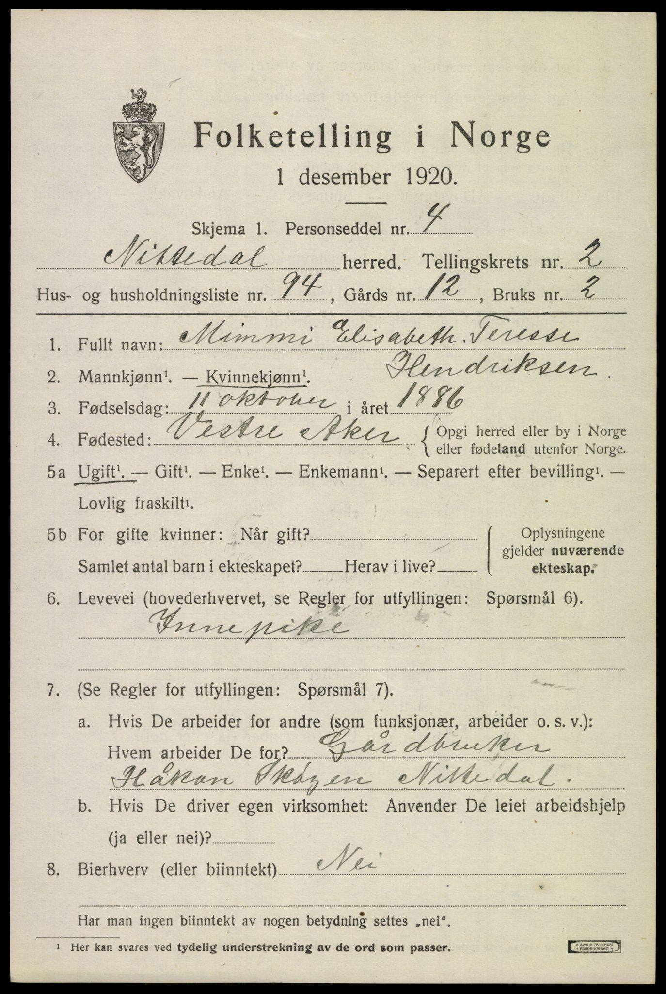 SAO, Folketelling 1920 for 0233 Nittedal herred, 1920, s. 2832