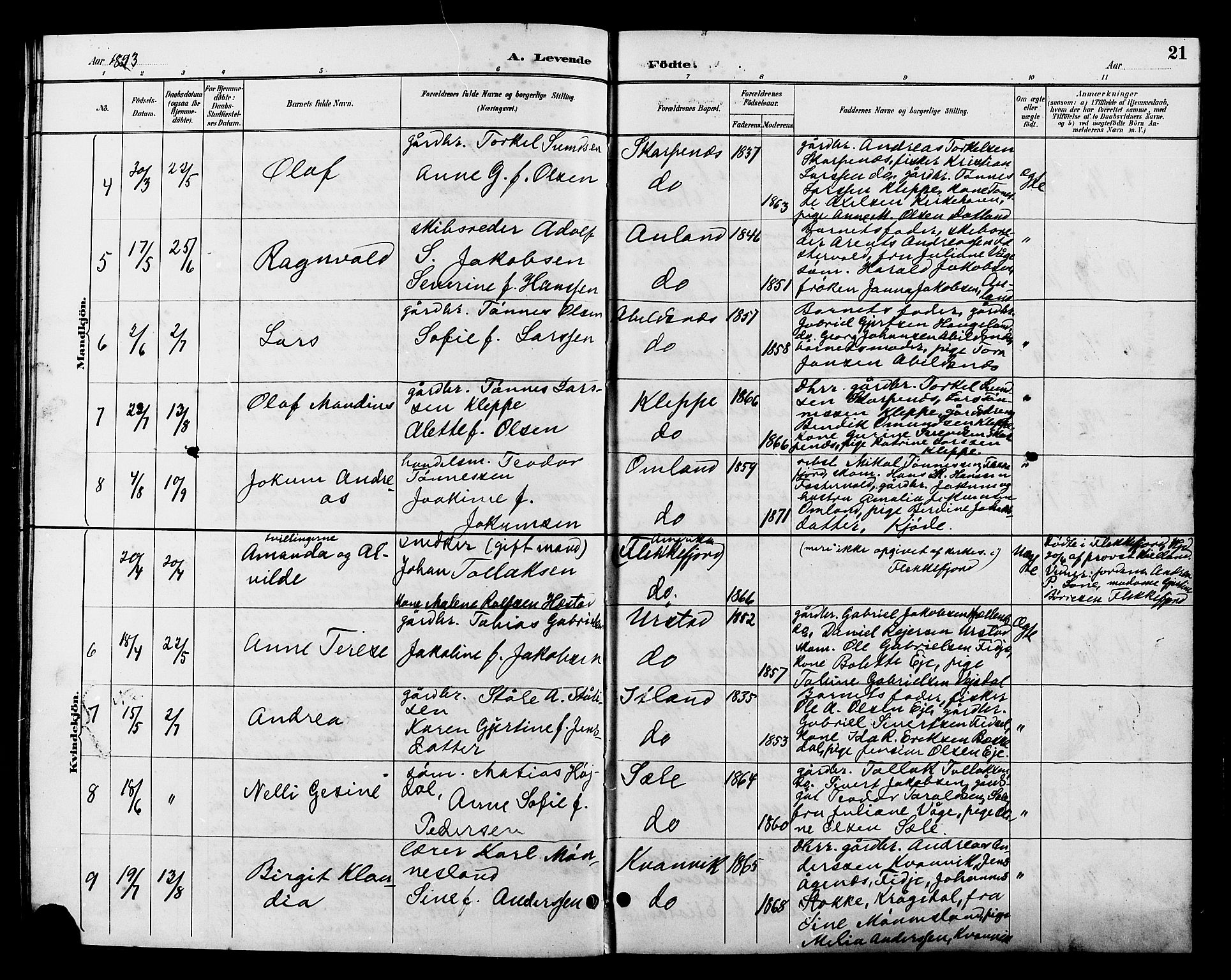 Flekkefjord sokneprestkontor, AV/SAK-1111-0012/F/Fb/Fbb/L0004: Klokkerbok nr. B 4, 1889-1907, s. 21