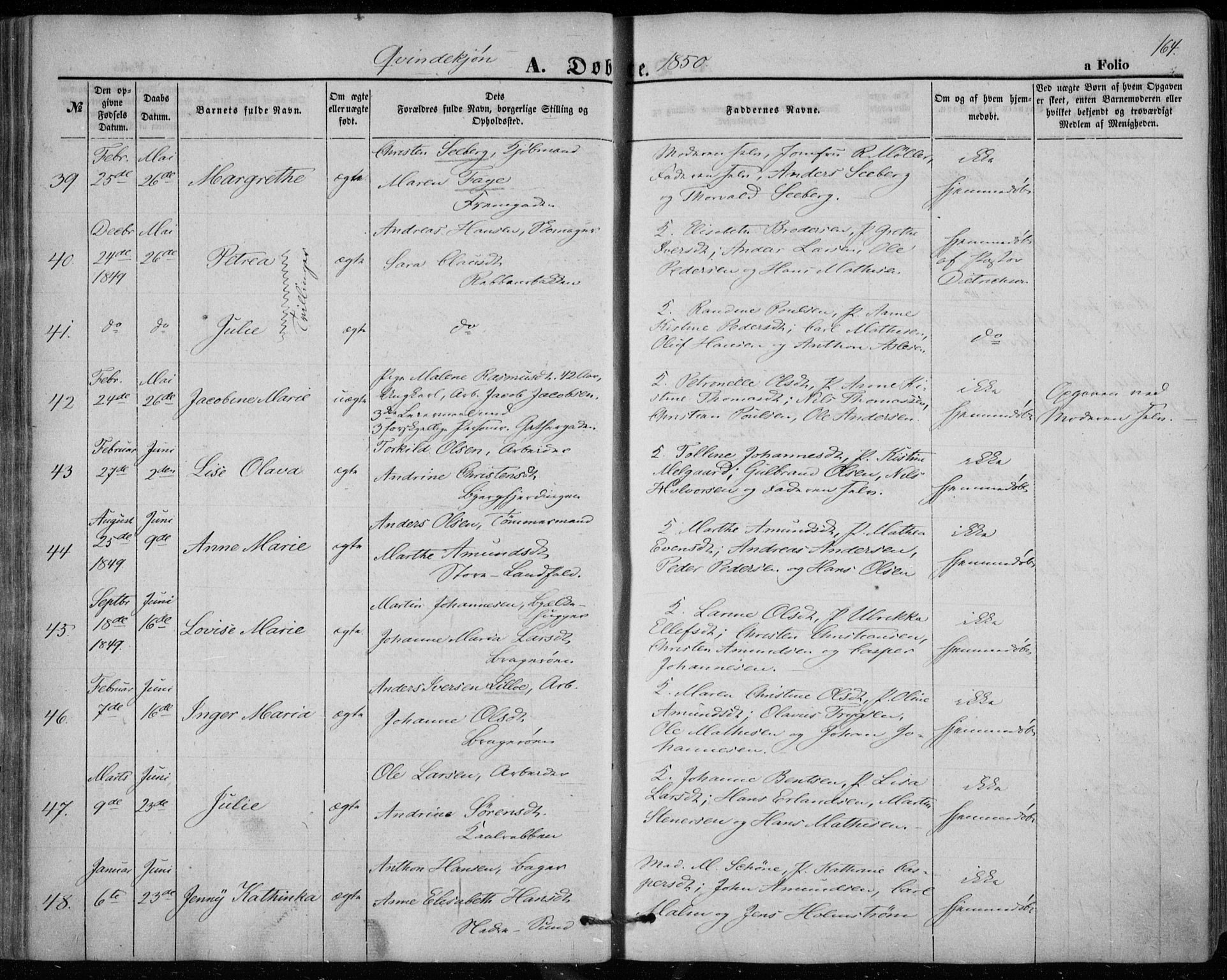 Bragernes kirkebøker, AV/SAKO-A-6/F/Fb/L0002: Ministerialbok nr. II 2, 1848-1859, s. 164
