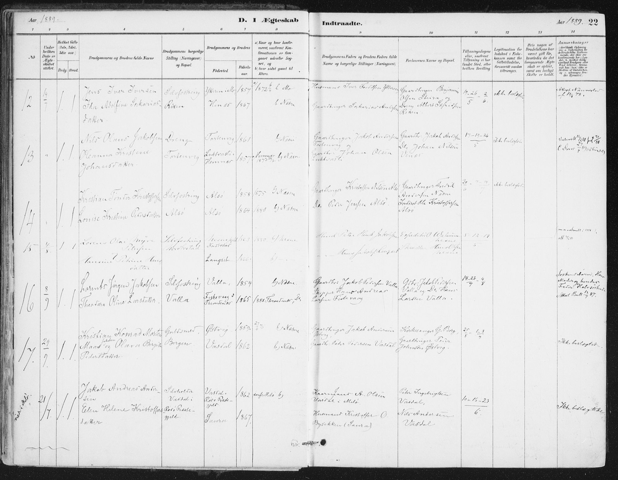 Ministerialprotokoller, klokkerbøker og fødselsregistre - Nordland, SAT/A-1459/838/L0553: Ministerialbok nr. 838A11, 1880-1910, s. 22