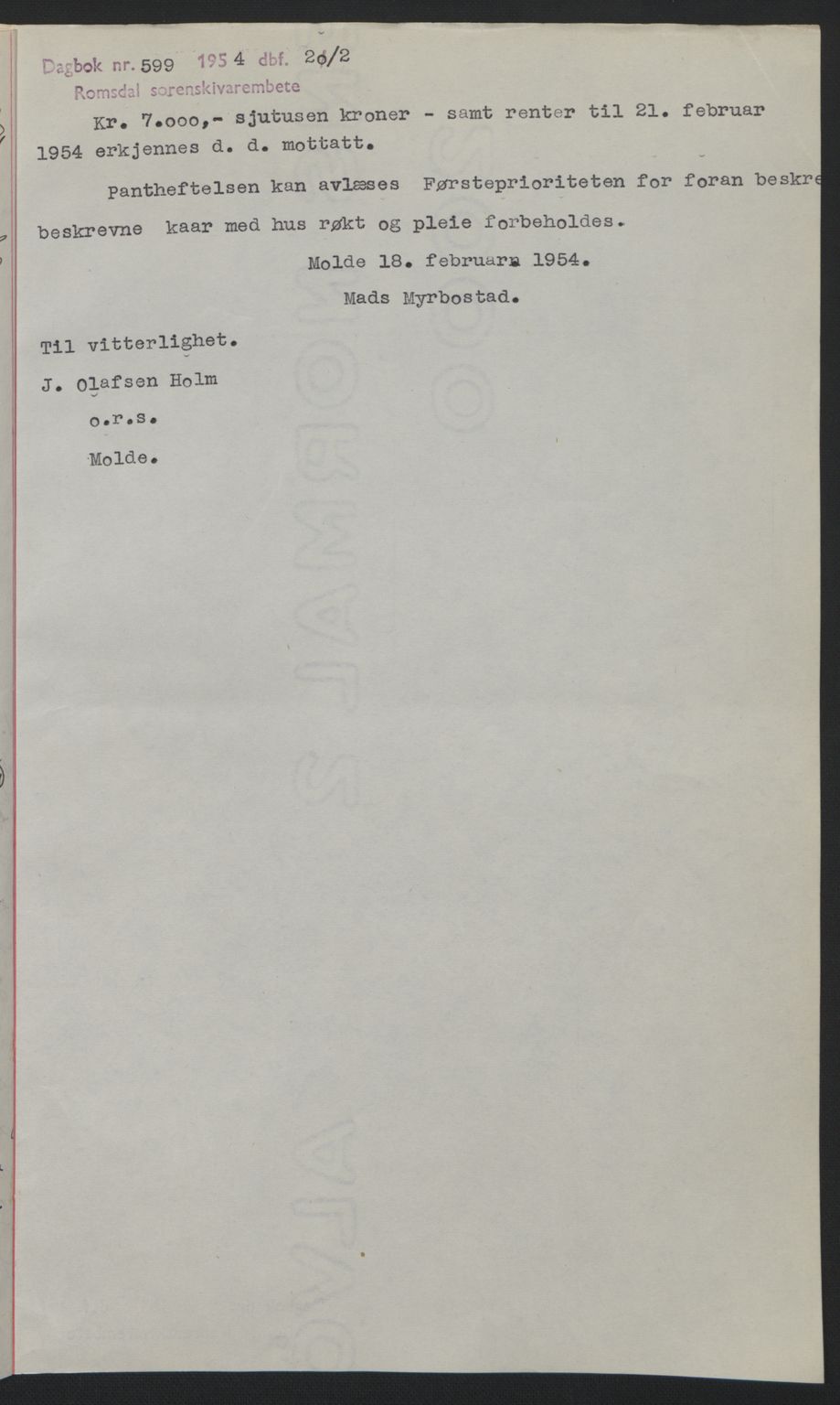 Romsdal sorenskriveri, SAT/A-4149/1/2/2C: Pantebok nr. A33, 1950-1950, Dagboknr: 599/1954