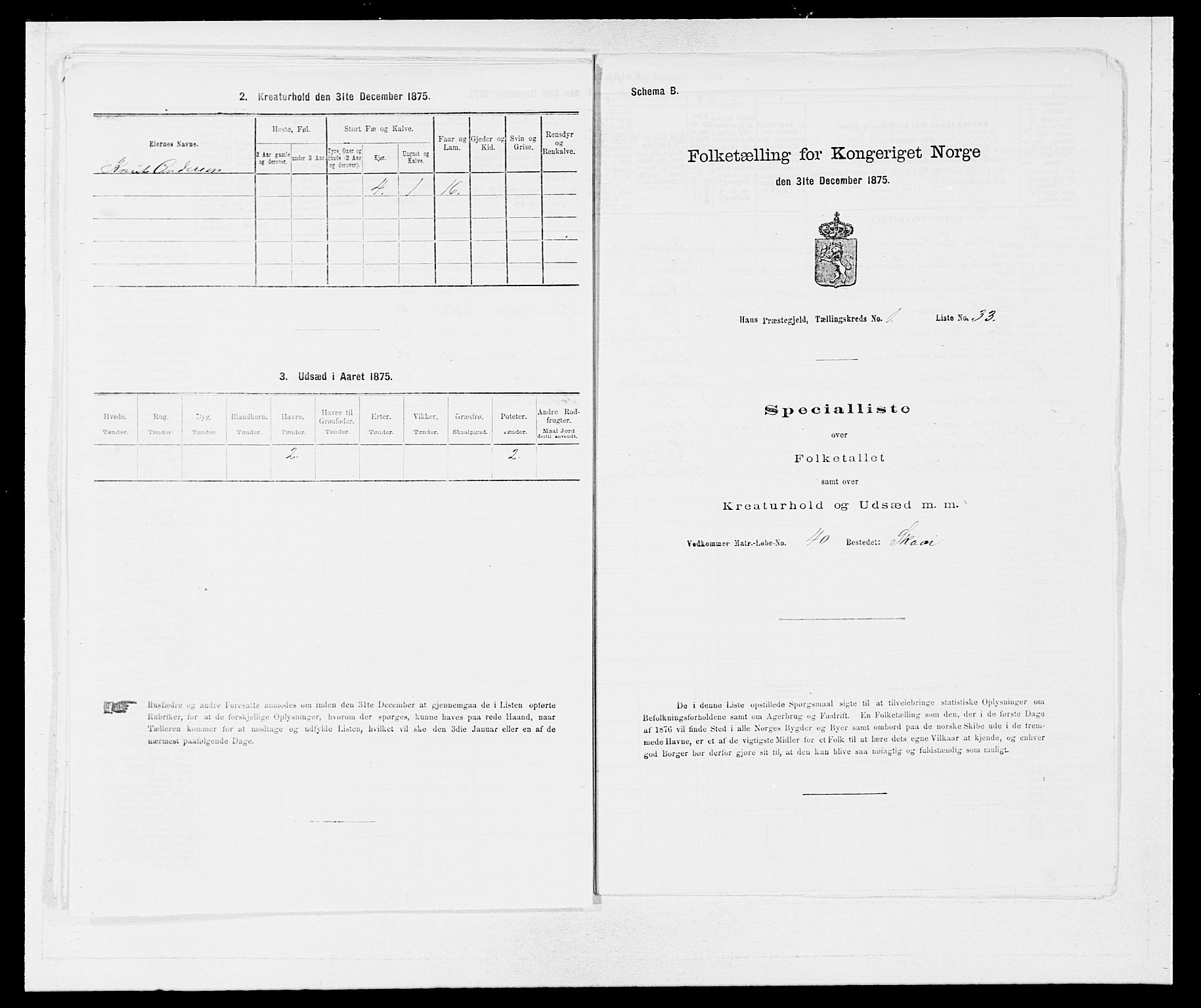 SAB, Folketelling 1875 for 1250P Haus prestegjeld, 1875, s. 92