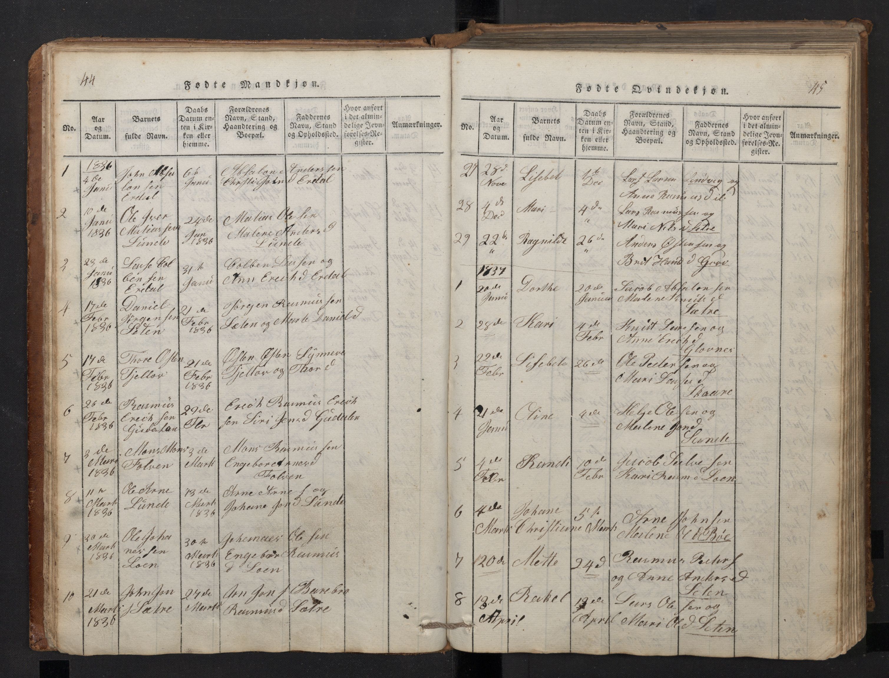 Stryn Sokneprestembete, AV/SAB-A-82501: Klokkerbok nr. A 1, 1816-1844, s. 44-45