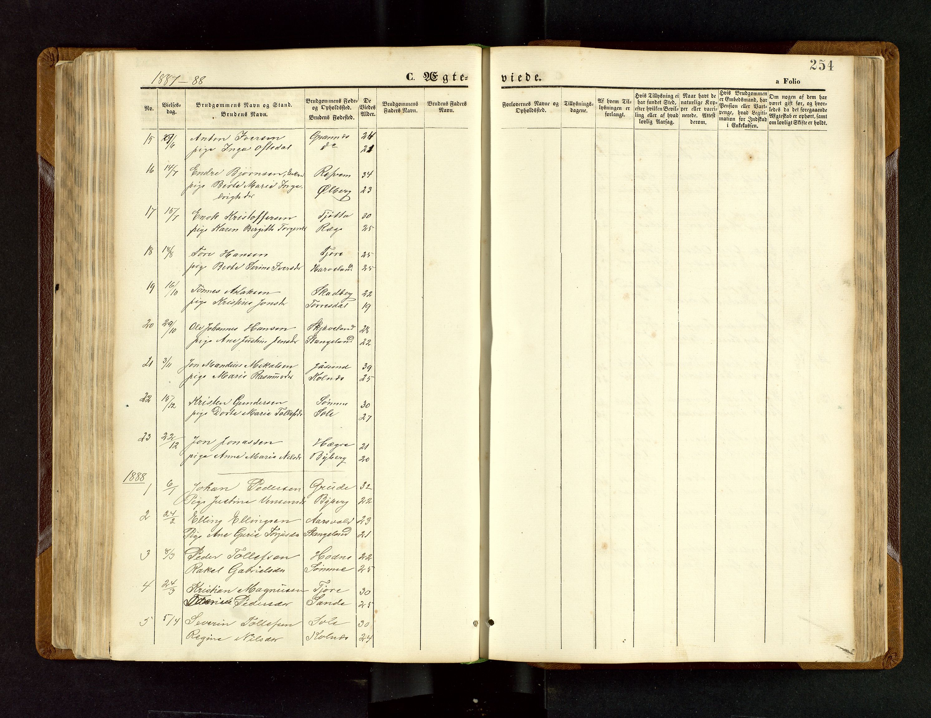 Håland sokneprestkontor, SAST/A-101802/001/30BB/L0003: Klokkerbok nr. B 3, 1873-1893, s. 254