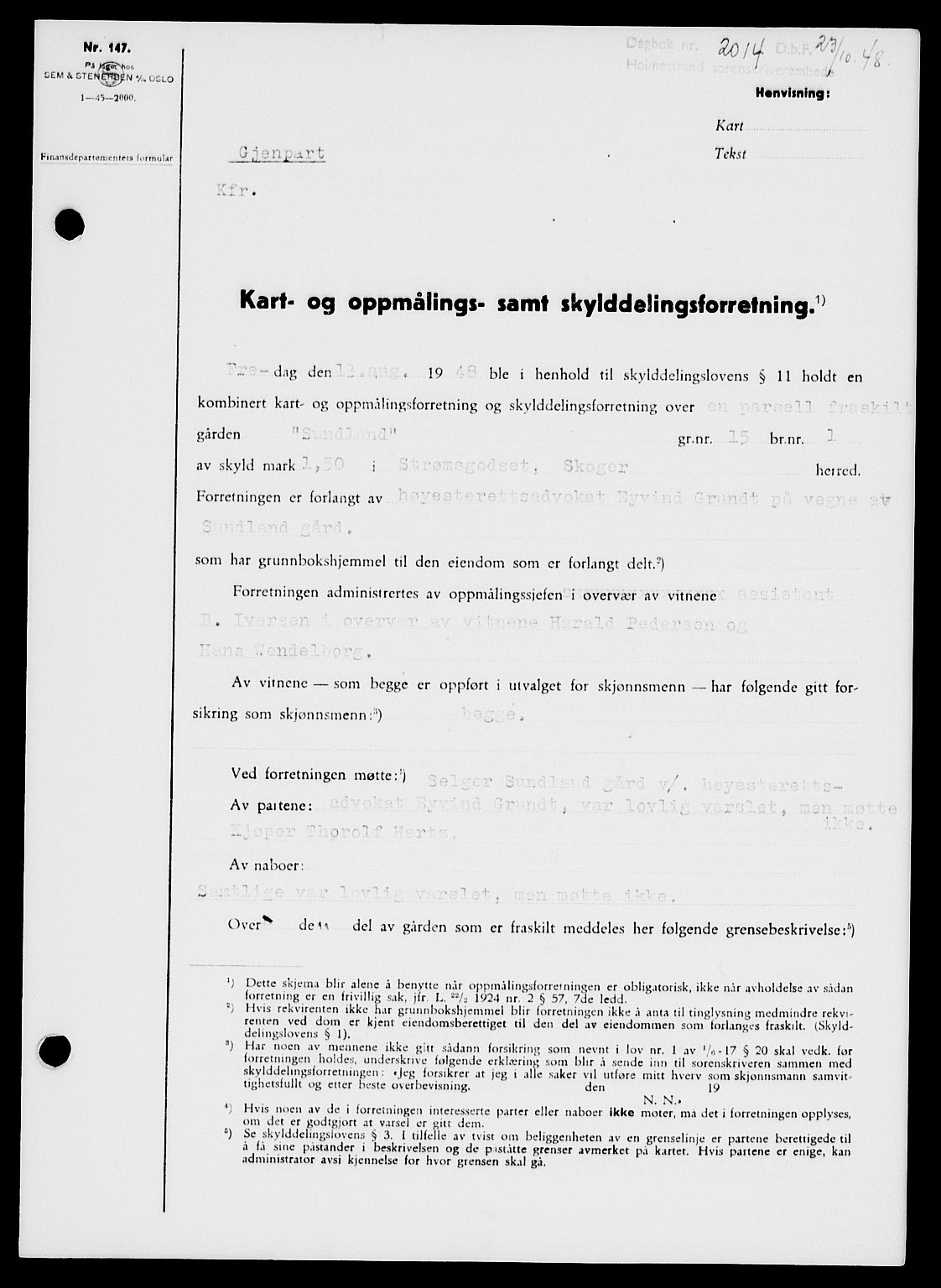 Holmestrand sorenskriveri, SAKO/A-67/G/Ga/Gaa/L0065: Pantebok nr. A-65, 1948-1949, Dagboknr: 2014/1948