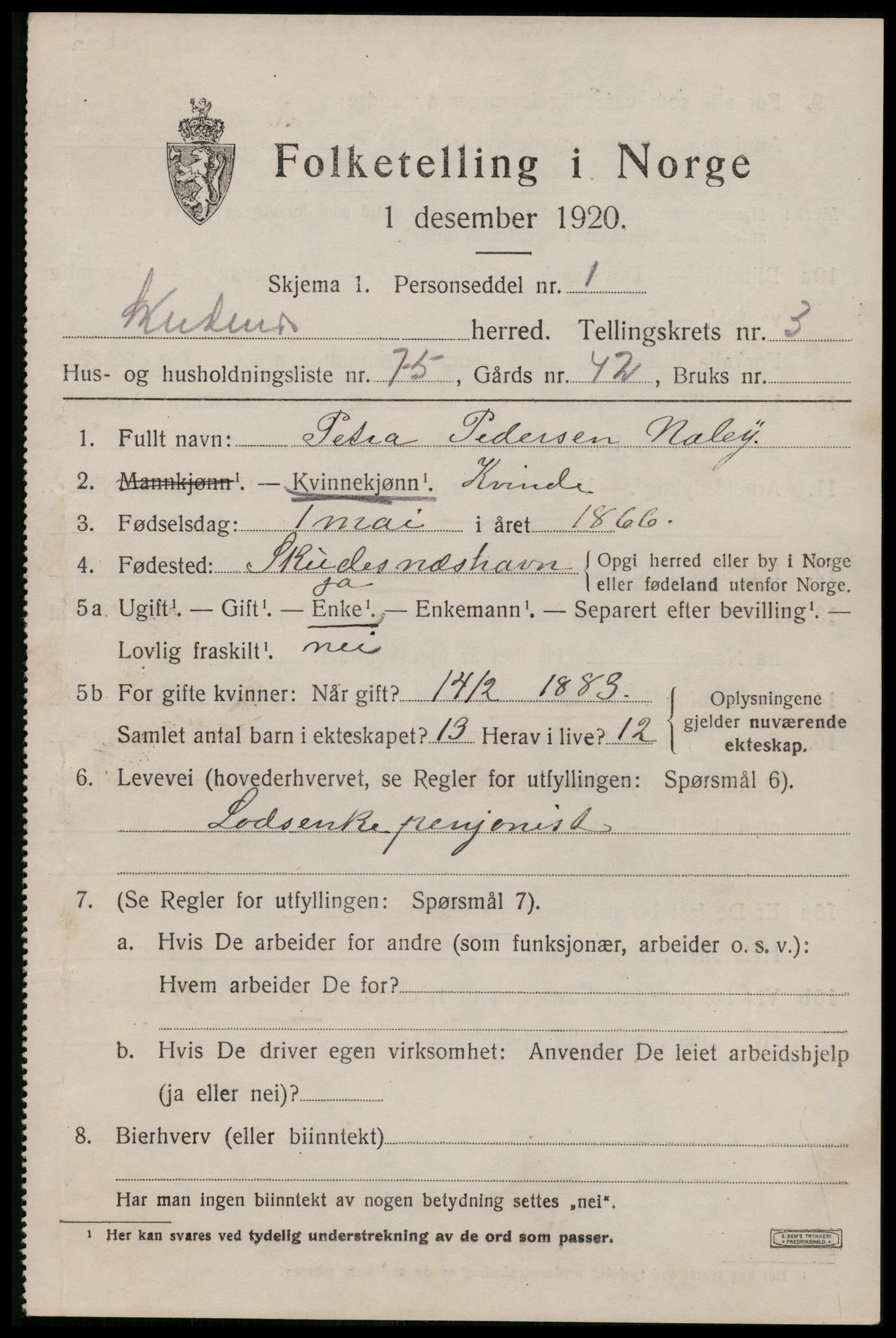 SAST, Folketelling 1920 for 1150 Skudenes herred, 1920, s. 3372