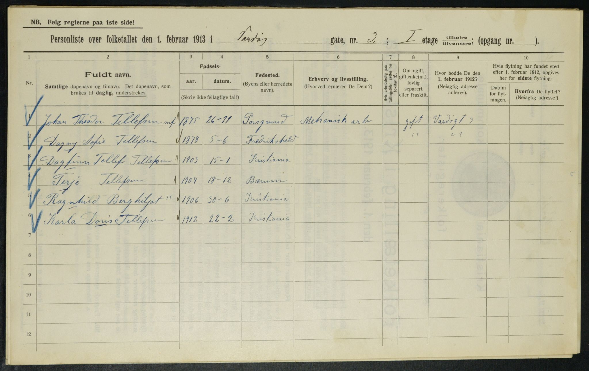 OBA, Kommunal folketelling 1.2.1913 for Kristiania, 1913, s. 121741