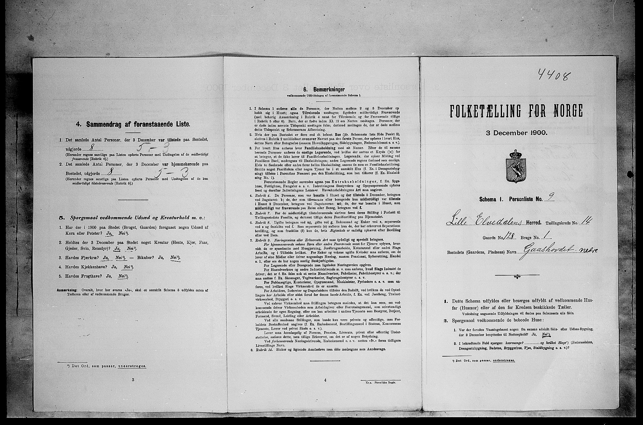 SAH, Folketelling 1900 for 0438 Lille Elvedalen herred, 1900, s. 1048