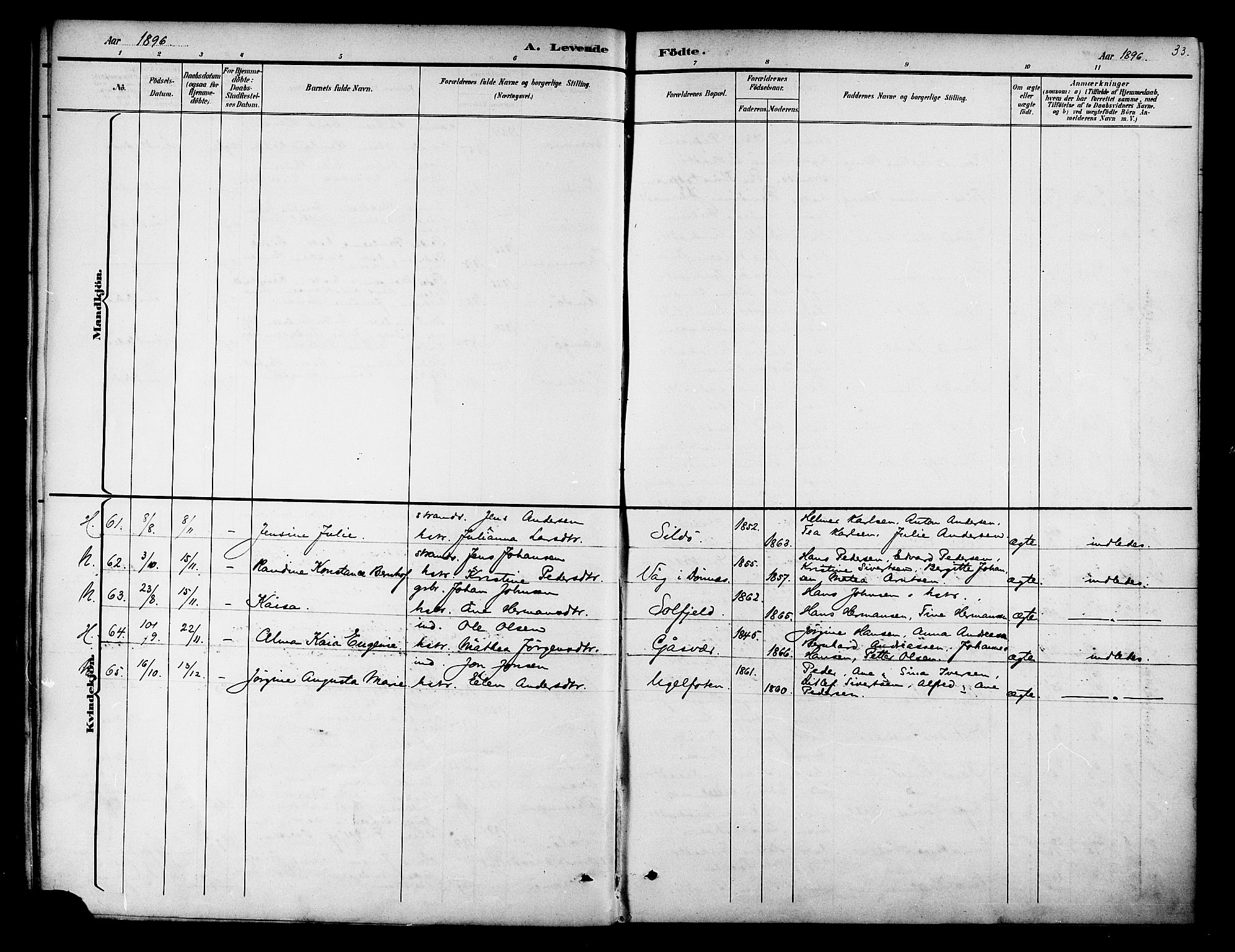 Ministerialprotokoller, klokkerbøker og fødselsregistre - Nordland, AV/SAT-A-1459/834/L0508: Ministerialbok nr. 834A06, 1892-1901, s. 33