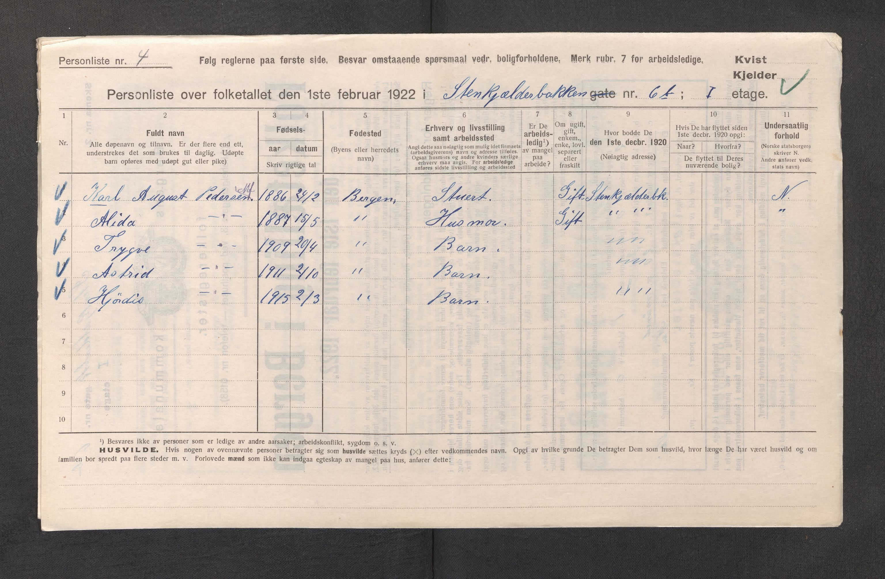SAB, Kommunal folketelling 1922 for Bergen kjøpstad, 1922, s. 39028