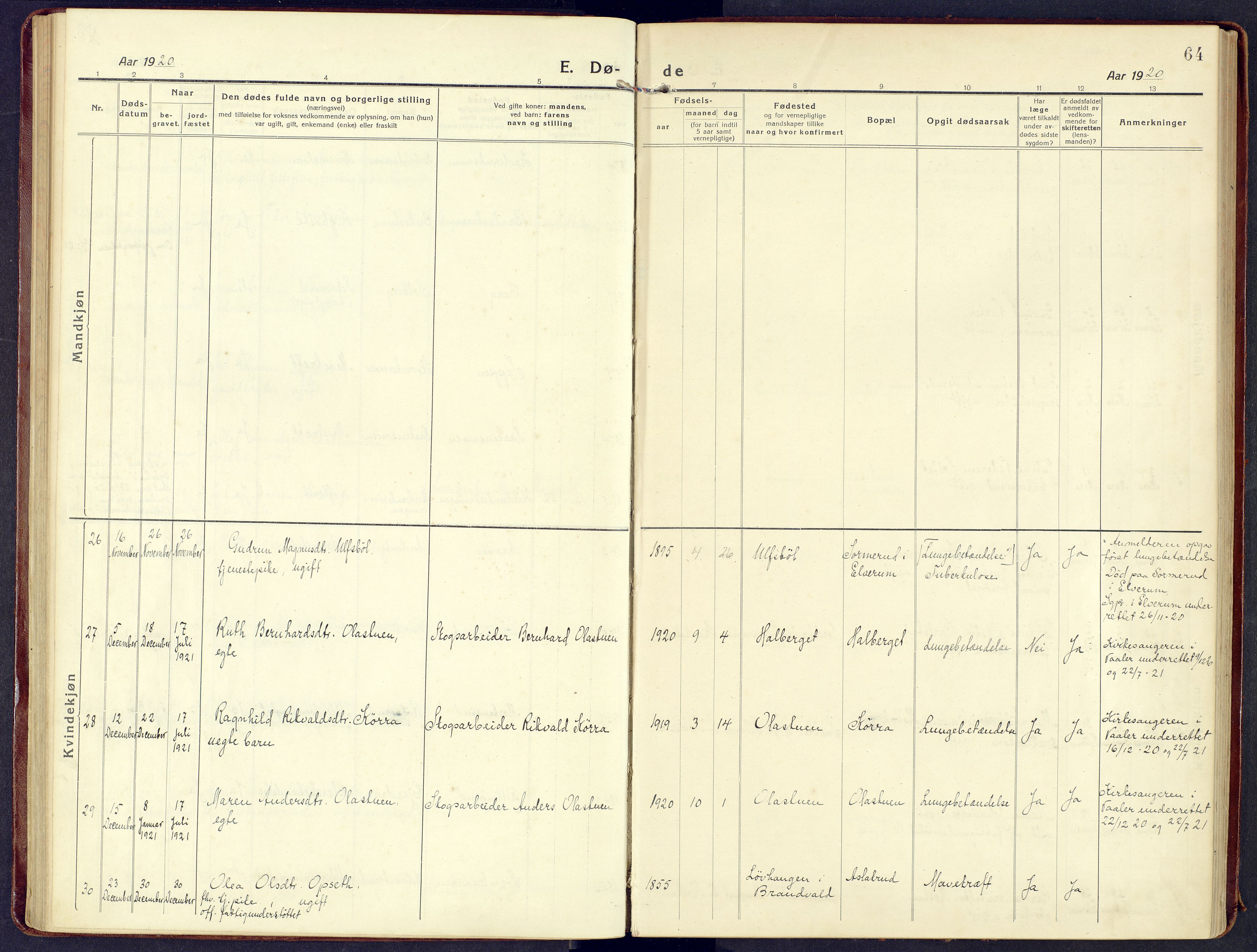 Våler prestekontor, Hedmark, AV/SAH-PREST-040/H/Ha/Haa/L0011: Ministerialbok nr. 11, 1919-1933, s. 64