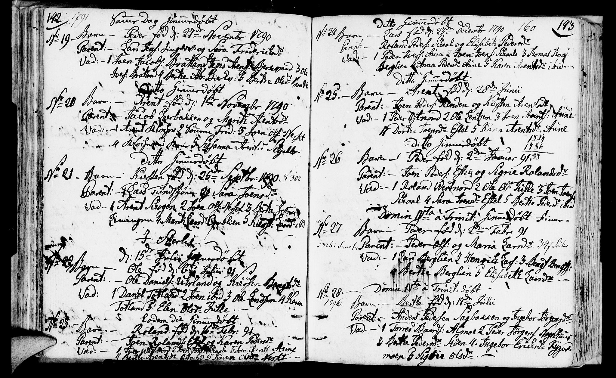 Ministerialprotokoller, klokkerbøker og fødselsregistre - Nord-Trøndelag, AV/SAT-A-1458/749/L0468: Ministerialbok nr. 749A02, 1787-1817, s. 142-143