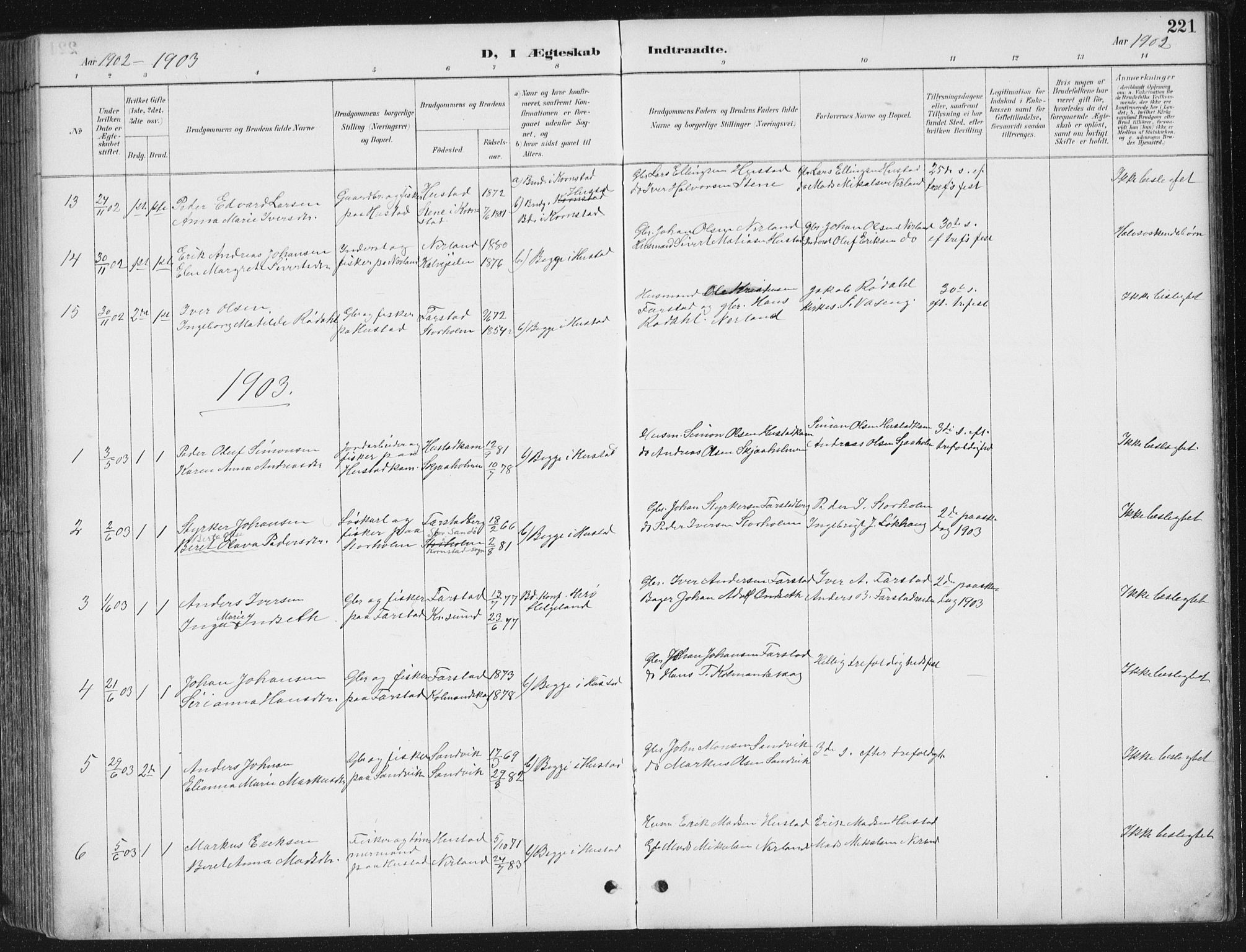 Ministerialprotokoller, klokkerbøker og fødselsregistre - Møre og Romsdal, SAT/A-1454/567/L0783: Klokkerbok nr. 567C03, 1887-1903, s. 221