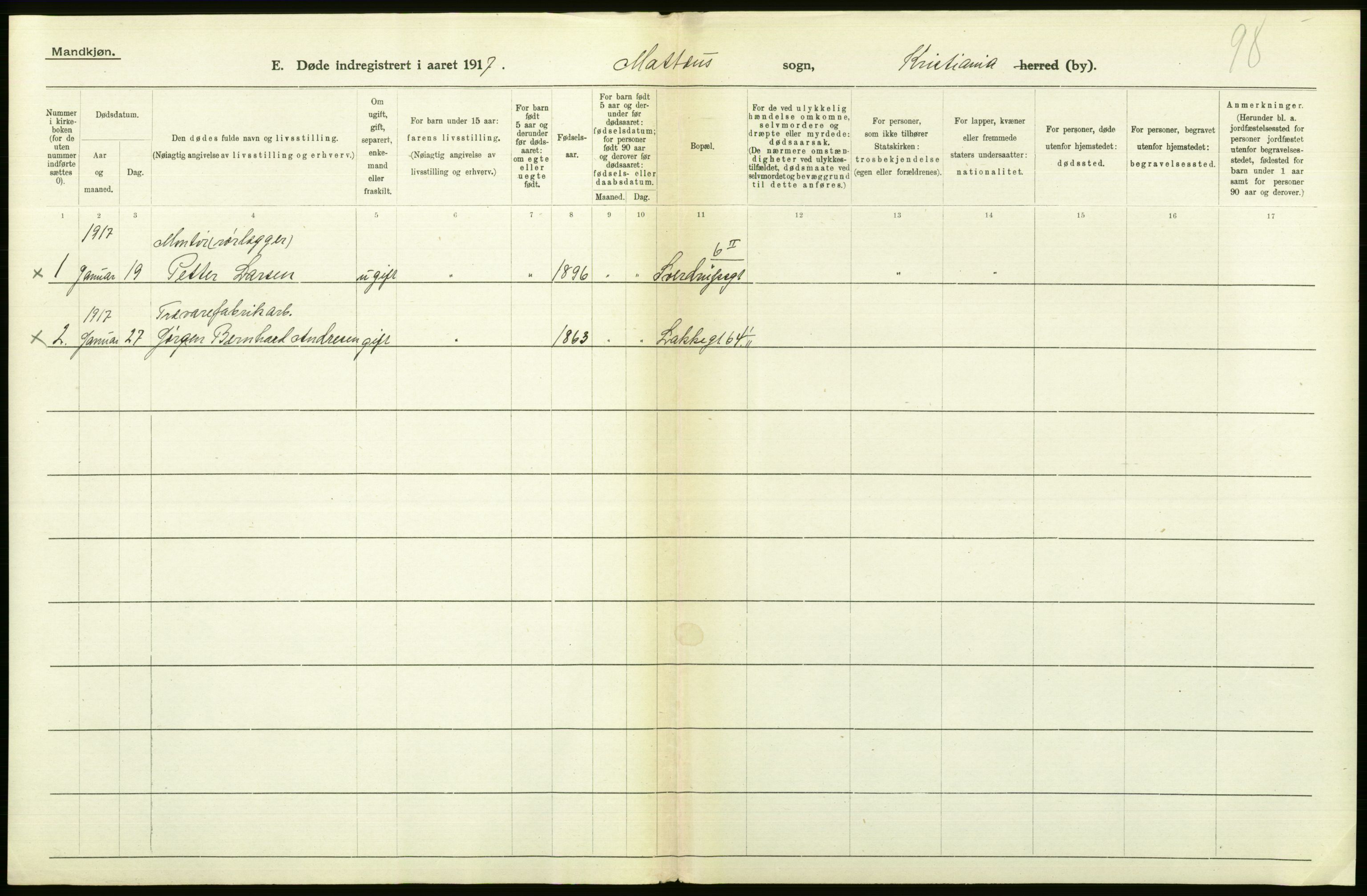 Statistisk sentralbyrå, Sosiodemografiske emner, Befolkning, AV/RA-S-2228/D/Df/Dfb/Dfbg/L0010: Kristiania: Døde, 1917, s. 338