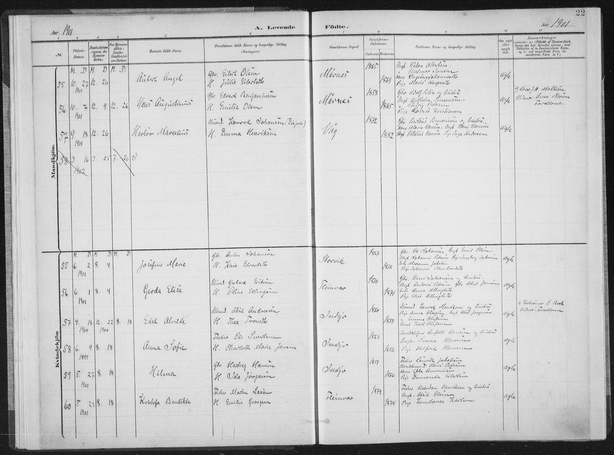 Ministerialprotokoller, klokkerbøker og fødselsregistre - Nordland, AV/SAT-A-1459/805/L0102: Ministerialbok nr. 805A08I, 1900-1909, s. 22