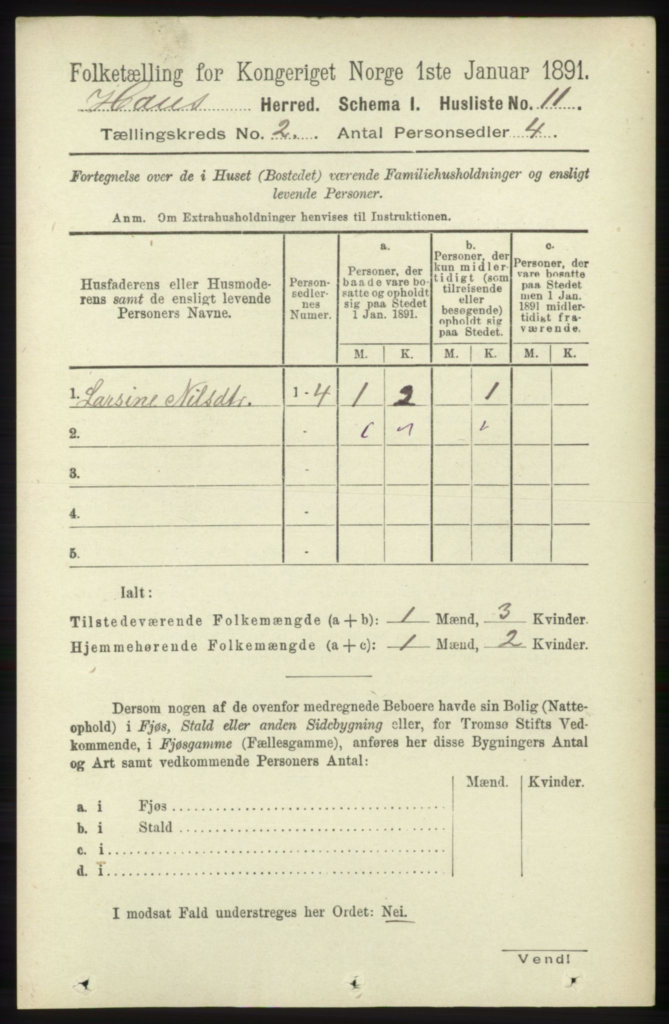 RA, Folketelling 1891 for 1250 Haus herred, 1891, s. 460