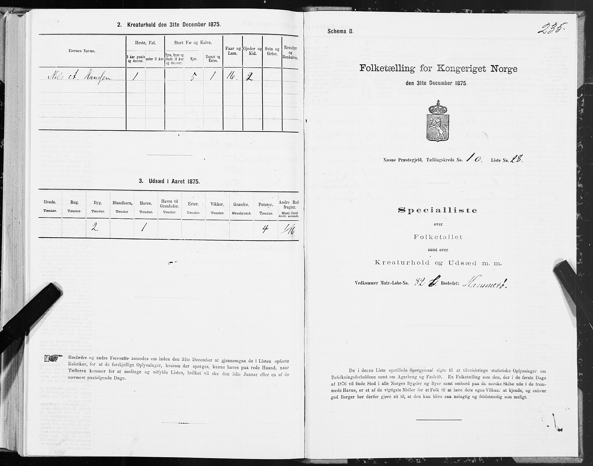 SAT, Folketelling 1875 for 1828P Nesna prestegjeld, 1875, s. 1235
