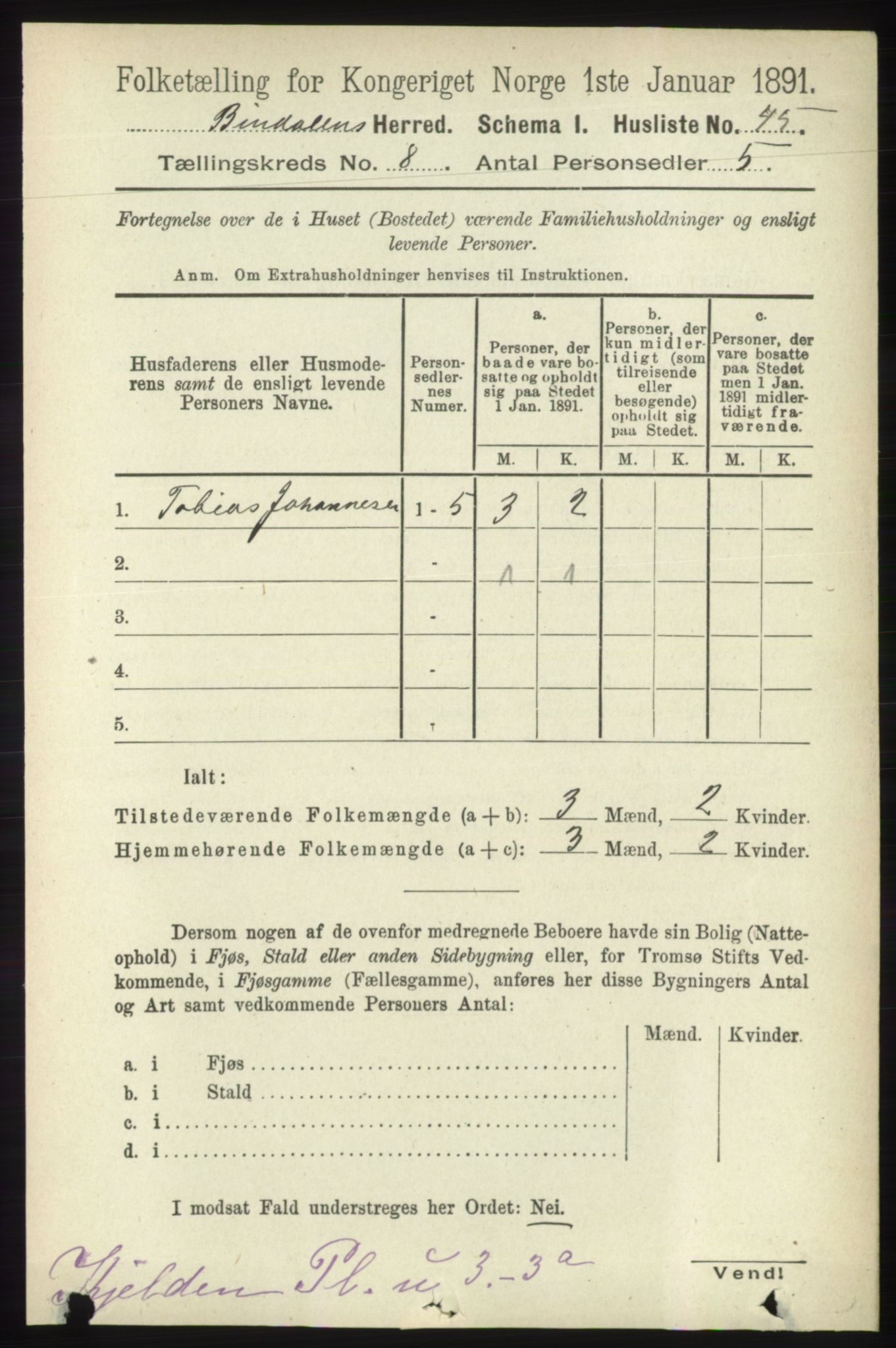 RA, Folketelling 1891 for 1811 Bindal herred, 1891, s. 2607