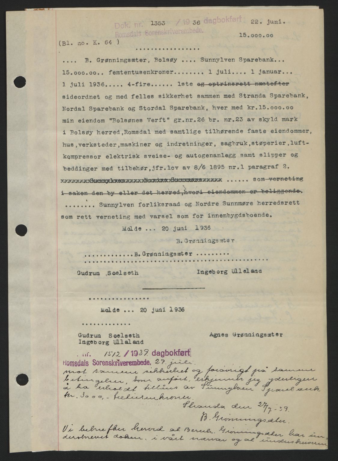 Romsdal sorenskriveri, SAT/A-4149/1/2/2C: Pantebok nr. B1, 1936-1939, Dagboknr: 1353/1936