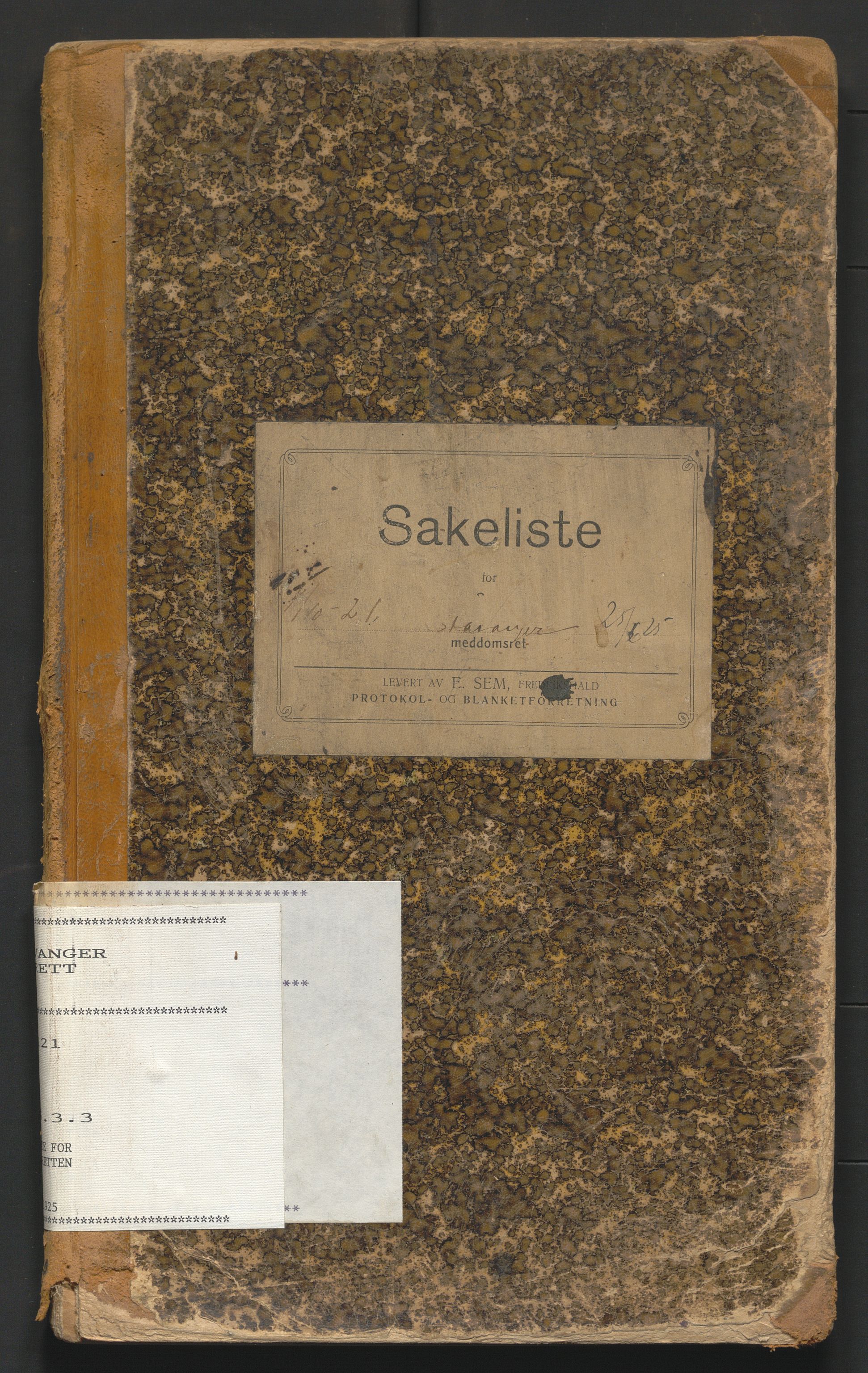 Stavanger byrett, AV/SAST-A-100455/001/3/31/312/3121A/L0001: Saksliste for meddomsretten, 1921-1925