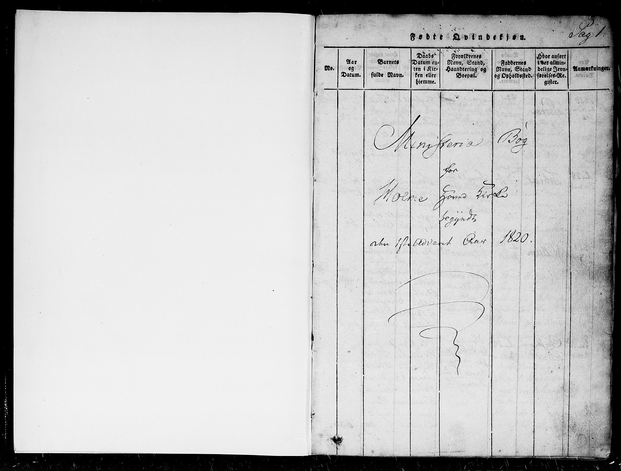 Holum sokneprestkontor, SAK/1111-0022/F/Fa/Faa/L0004: Ministerialbok nr. A 4, 1820-1849, s. 0-1