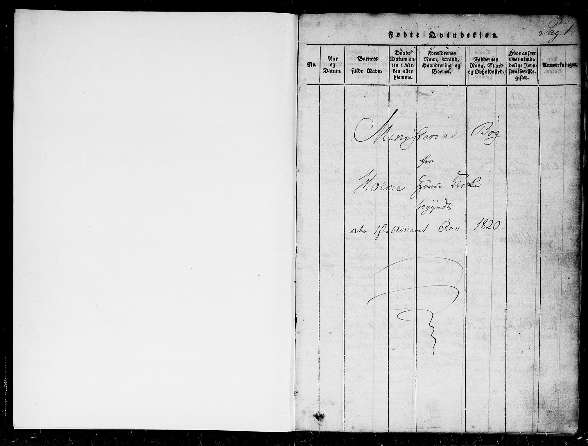 Holum sokneprestkontor, AV/SAK-1111-0022/F/Fa/Faa/L0004: Ministerialbok nr. A 4, 1820-1849, s. 0-1