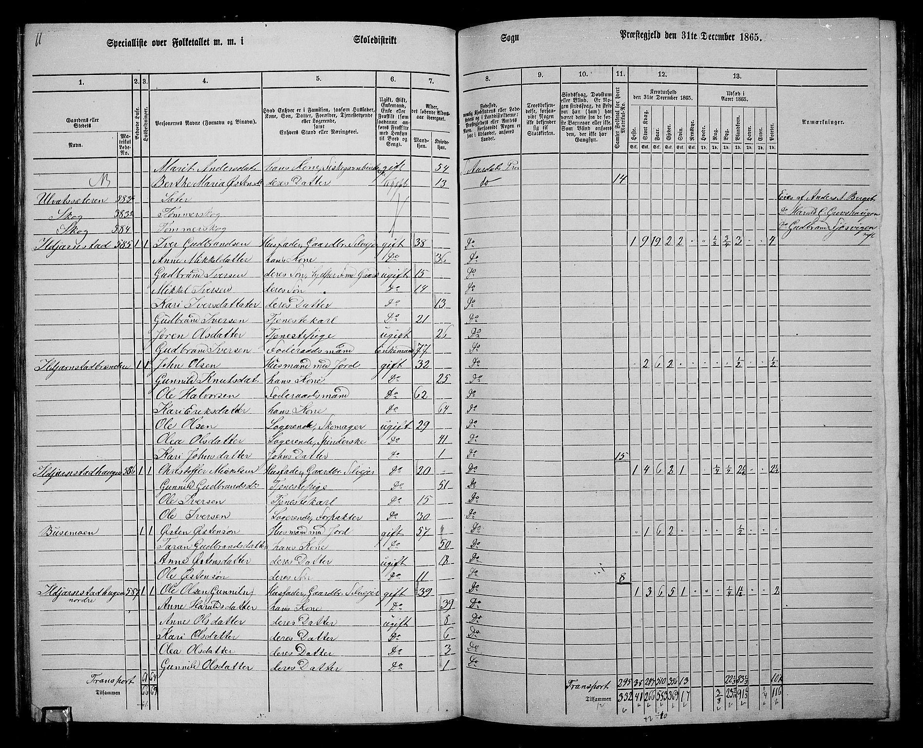 RA, Folketelling 1865 for 0540P Sør-Aurdal prestegjeld, 1865, s. 155