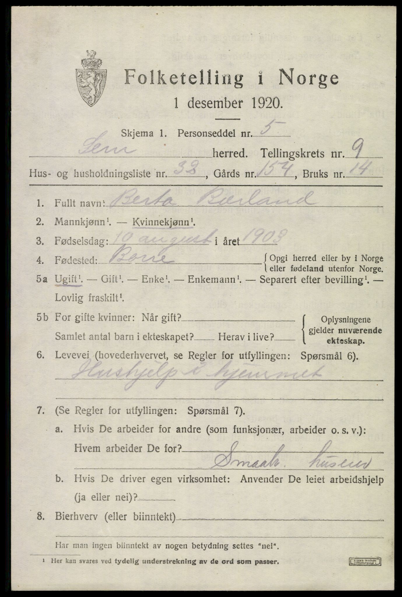 SAKO, Folketelling 1920 for 0721 Sem herred, 1920, s. 12927