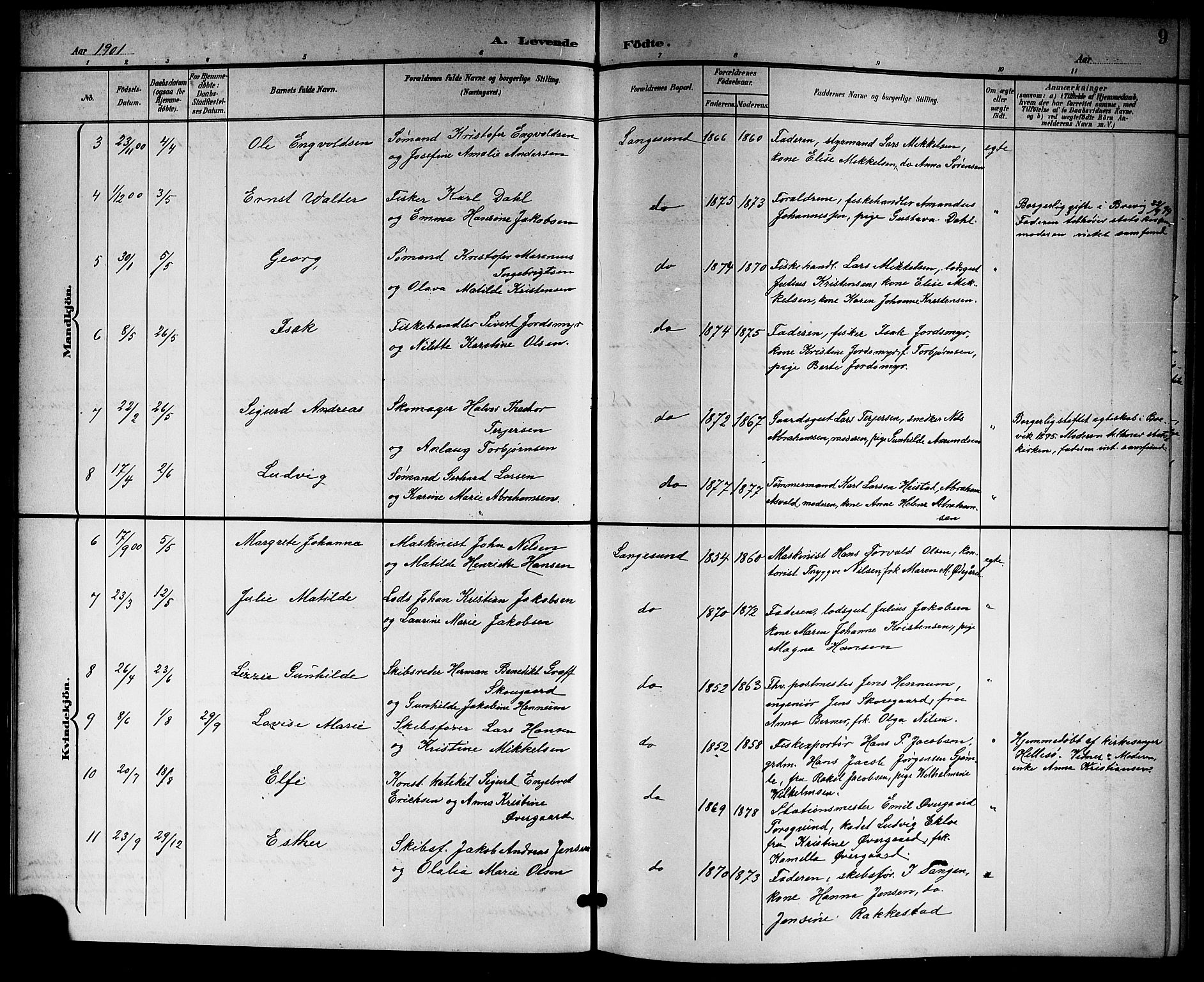 Langesund kirkebøker, AV/SAKO-A-280/G/Ga/L0006: Klokkerbok nr. 6, 1899-1918, s. 9
