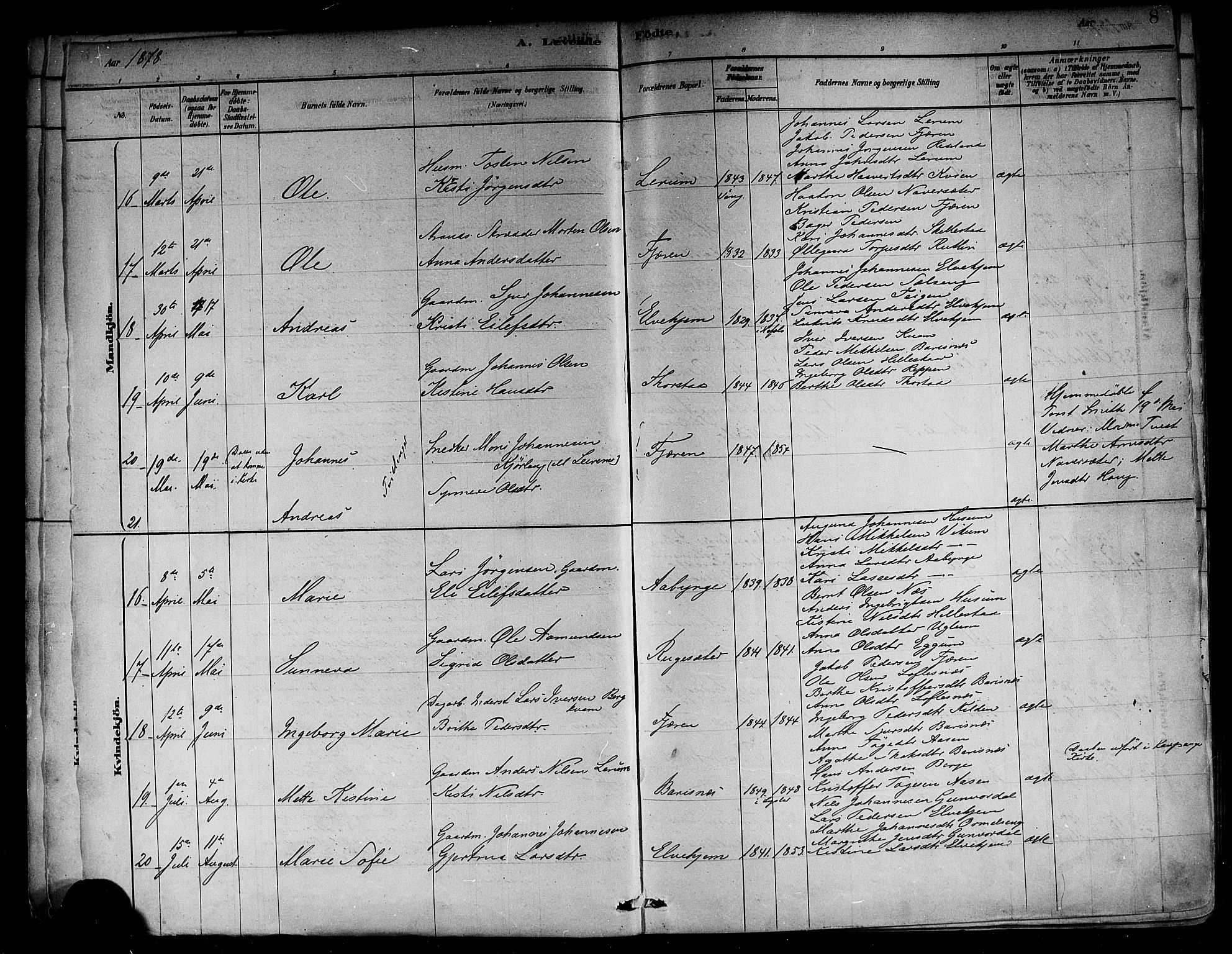 Sogndal sokneprestembete, AV/SAB-A-81301/H/Haa/Haab/L0001: Ministerialbok nr. B 1, 1878-1899, s. 8