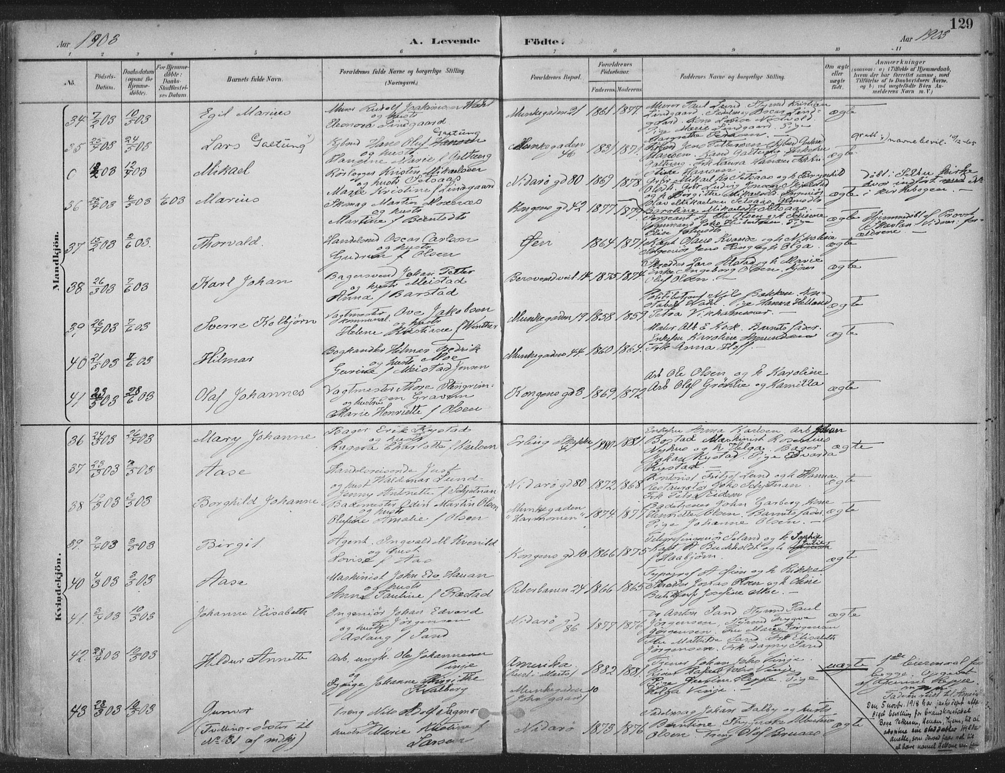 Ministerialprotokoller, klokkerbøker og fødselsregistre - Sør-Trøndelag, SAT/A-1456/601/L0062: Ministerialbok nr. 601A30, 1891-1911, s. 129