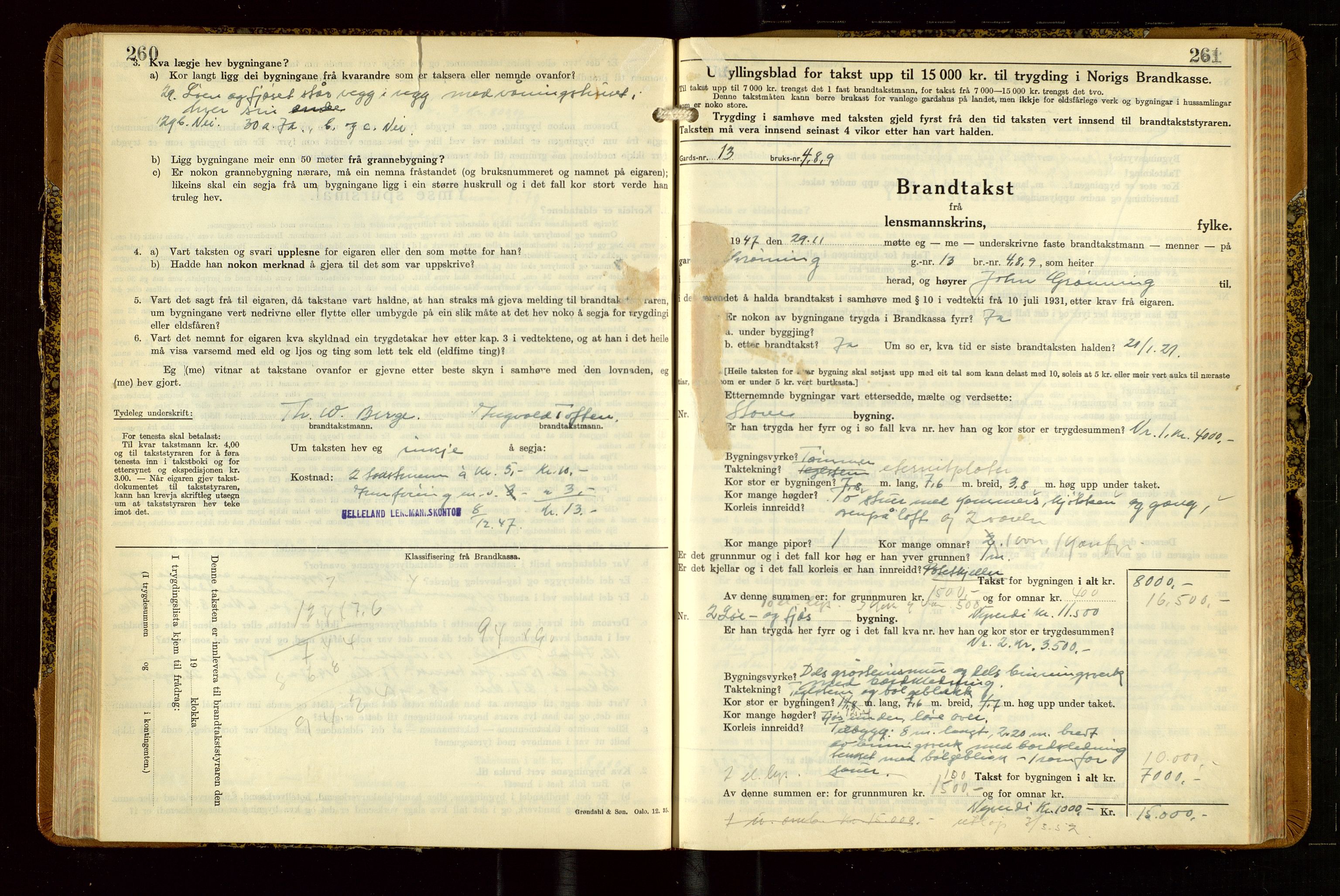 Helleland lensmannskontor, SAST/A-100209/Gob/L0004: "Brandtakstbok", 1939-1949, s. 260-261