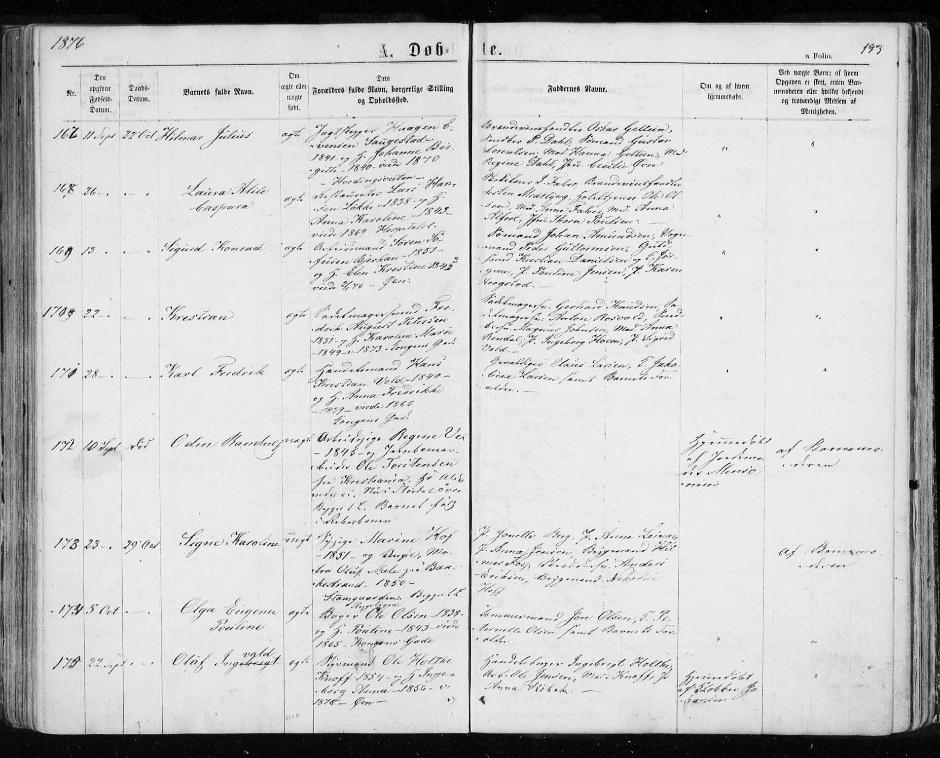 Ministerialprotokoller, klokkerbøker og fødselsregistre - Sør-Trøndelag, AV/SAT-A-1456/601/L0054: Ministerialbok nr. 601A22, 1866-1877, s. 193