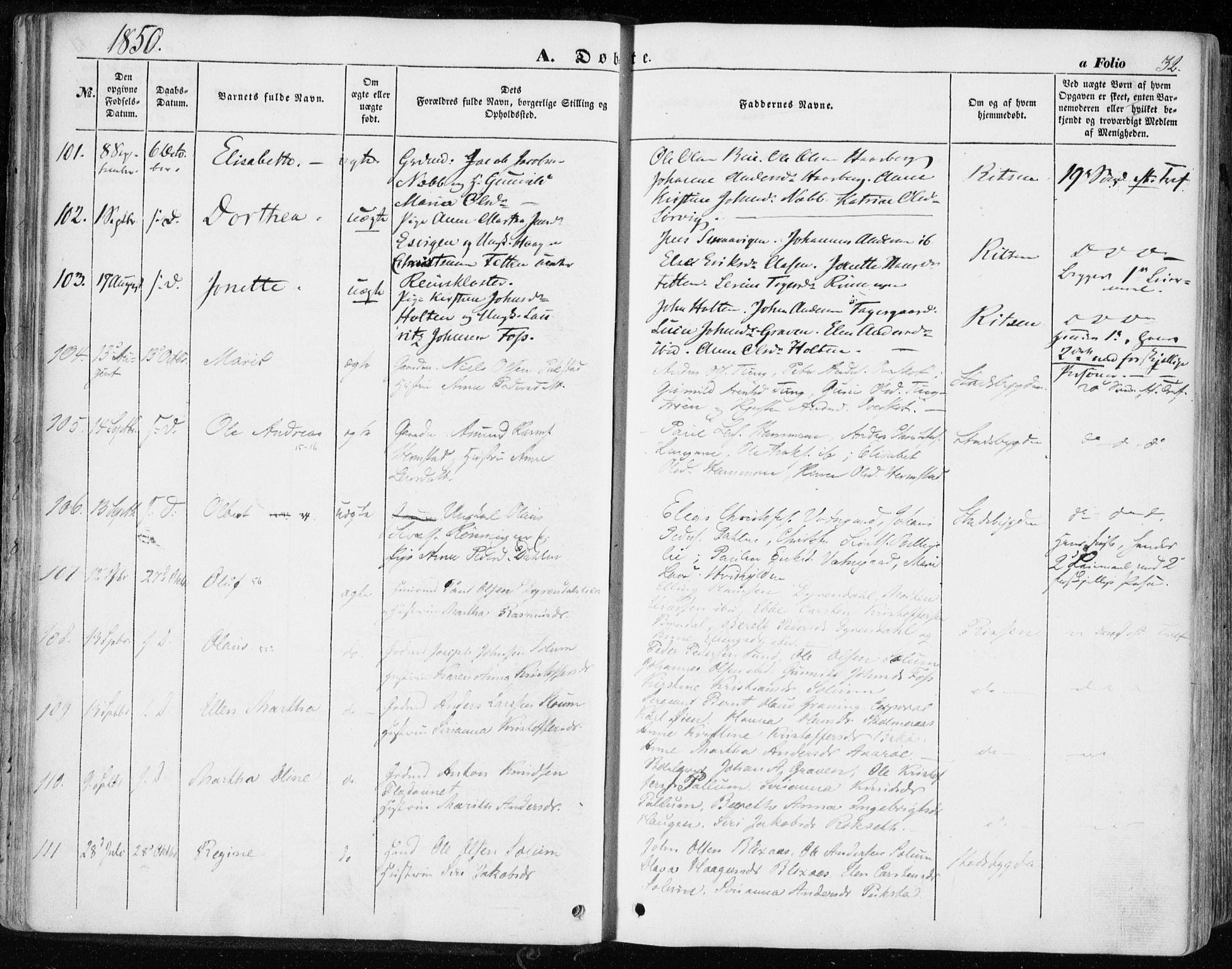 Ministerialprotokoller, klokkerbøker og fødselsregistre - Sør-Trøndelag, SAT/A-1456/646/L0611: Ministerialbok nr. 646A09, 1848-1857, s. 32