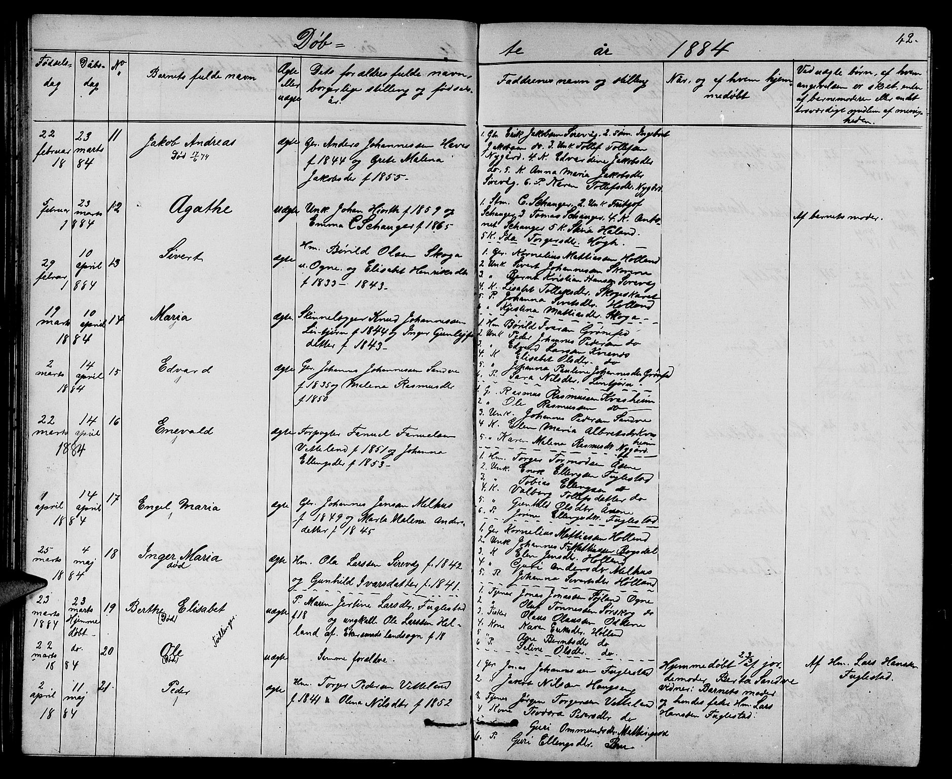 Eigersund sokneprestkontor, SAST/A-101807/S09/L0006: Klokkerbok nr. B 6, 1876-1889, s. 42